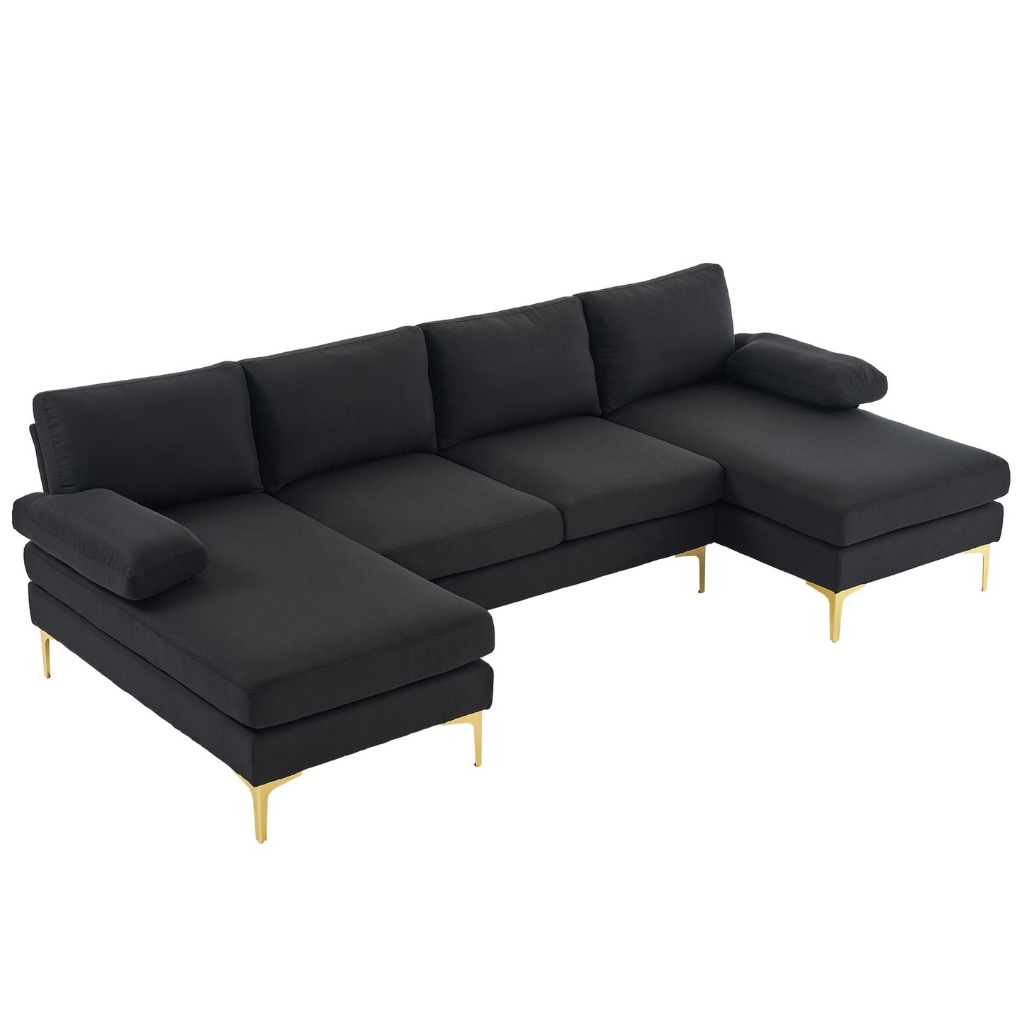 U-Shaped 4-Seat Modular Sofa - Black Linen with Golden Feet