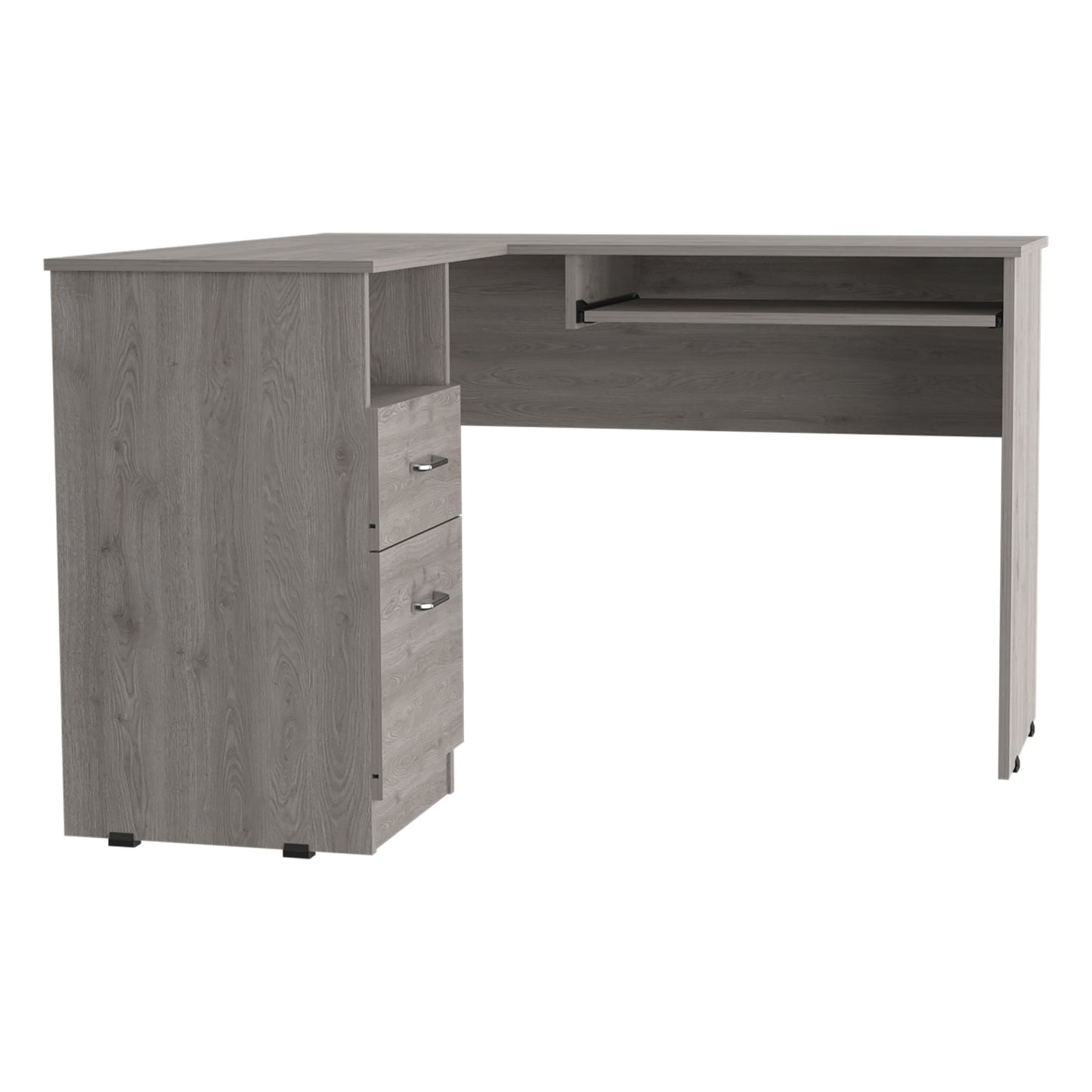 L-Shaped Desk Bradford with Keyboard Shelf - Light Gray Finish