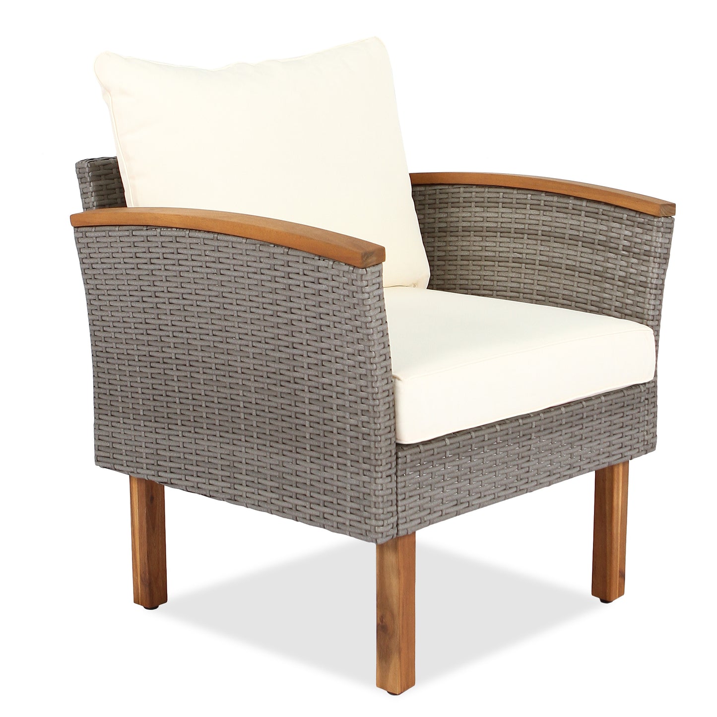 9-Piece Patio Rattan Furniture Set - Acacia Wood Legs & Tabletop