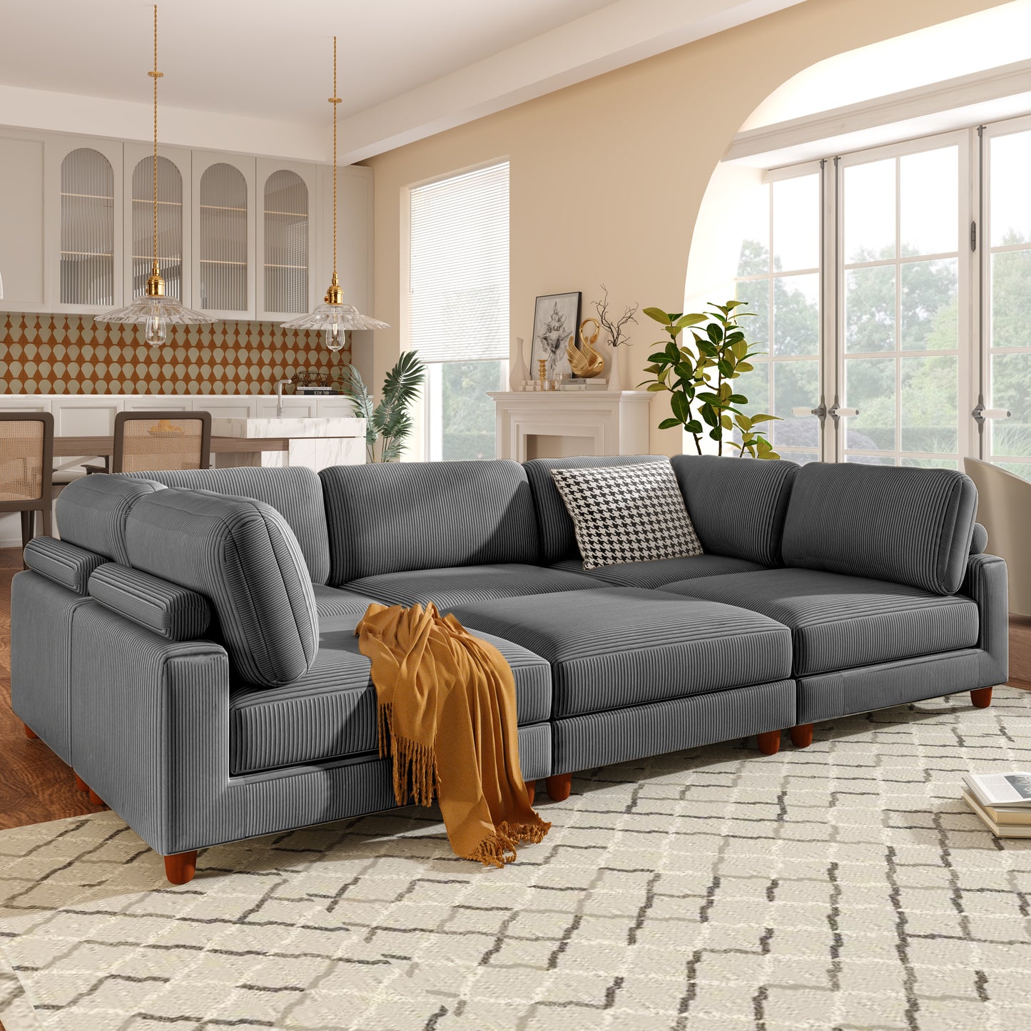 U-Style Modular Sectional Sofa with Ottoman - 163" L-Shaped Corner (6-Seater)