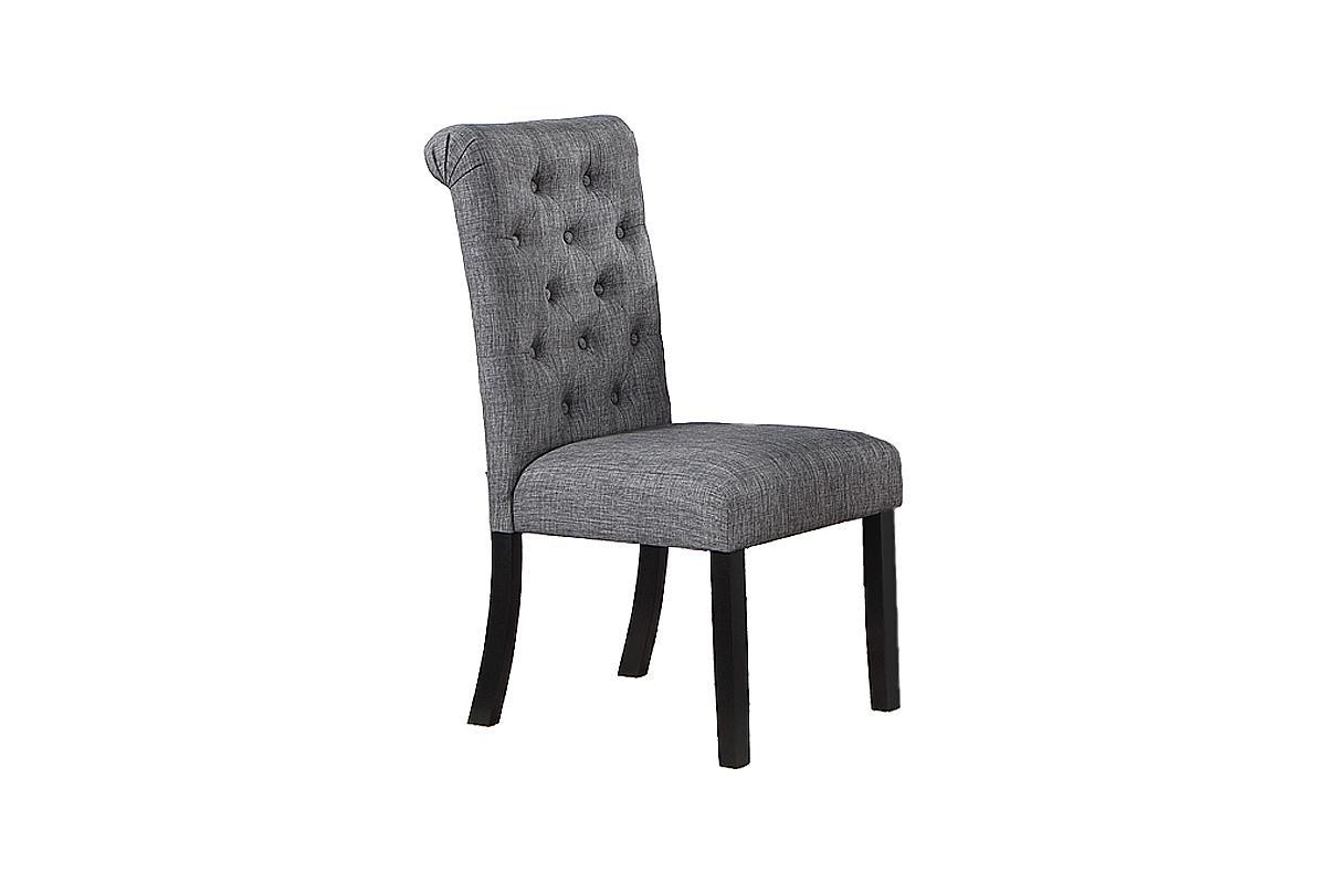 Modern Classic 5pc Dining Set - Natural Wood Round Table & Charcoal Tufted Chairs