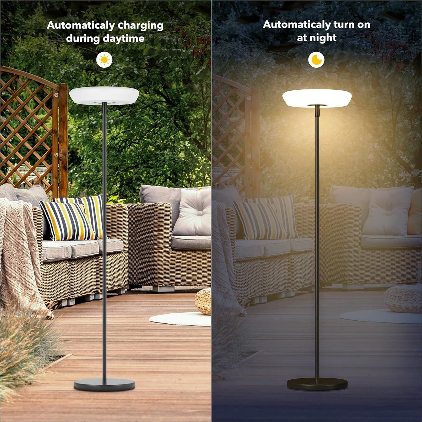 Outdoor Rattan Solar Powered Floor Lamp - IP65 Waterproof LED Light