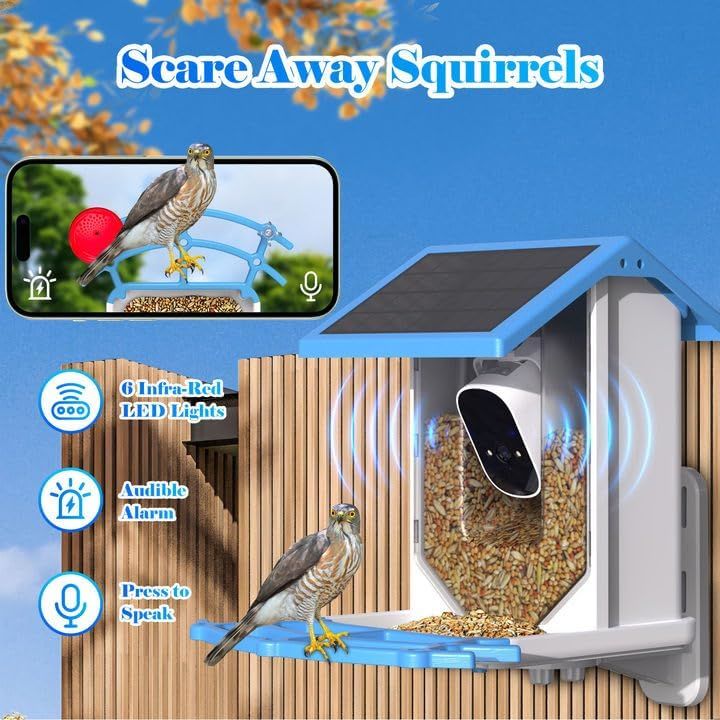 Smart Bird Feeder with Camera - Solar-Powered WiFi 4MP Live Camera