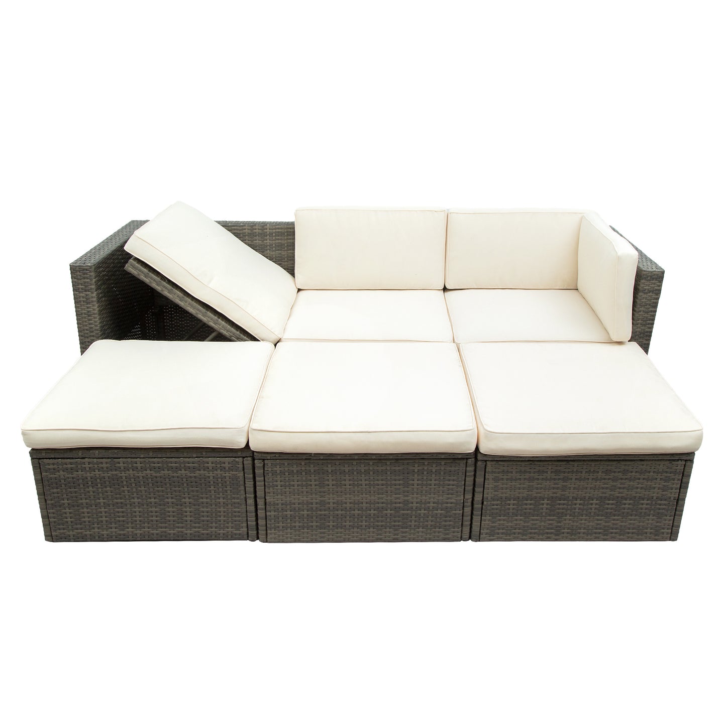 5-Piece Patio Wicker Furniture Set - Sofa, Ottomans & Lift Top Table