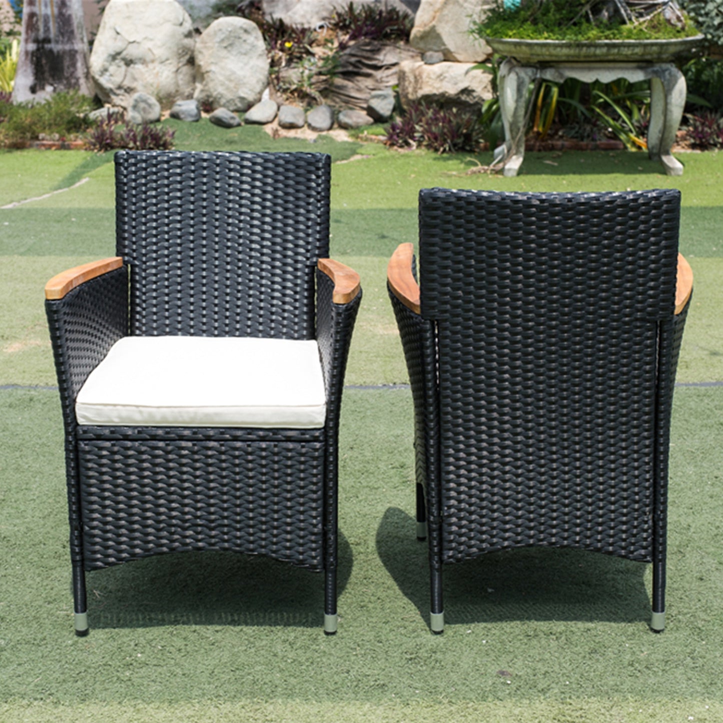 7 piece Outdoor Patio Wicker Dining Set Patio Wicker Furniture Dining Set w/Acacia Wood Top