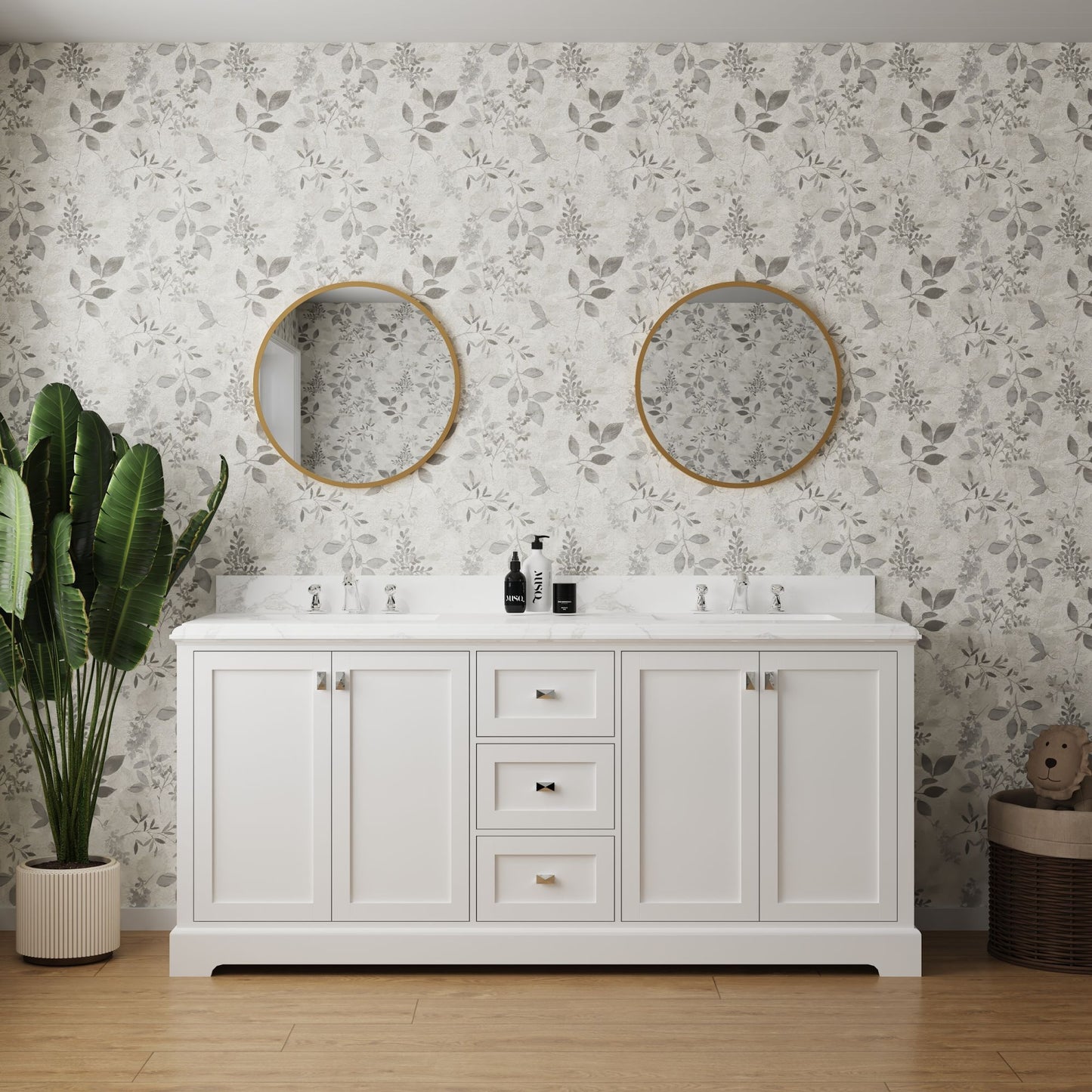 72-Inch White Vanity Sink Combo - Marble Countertop & Fully Assembled Bathroom Cabinet