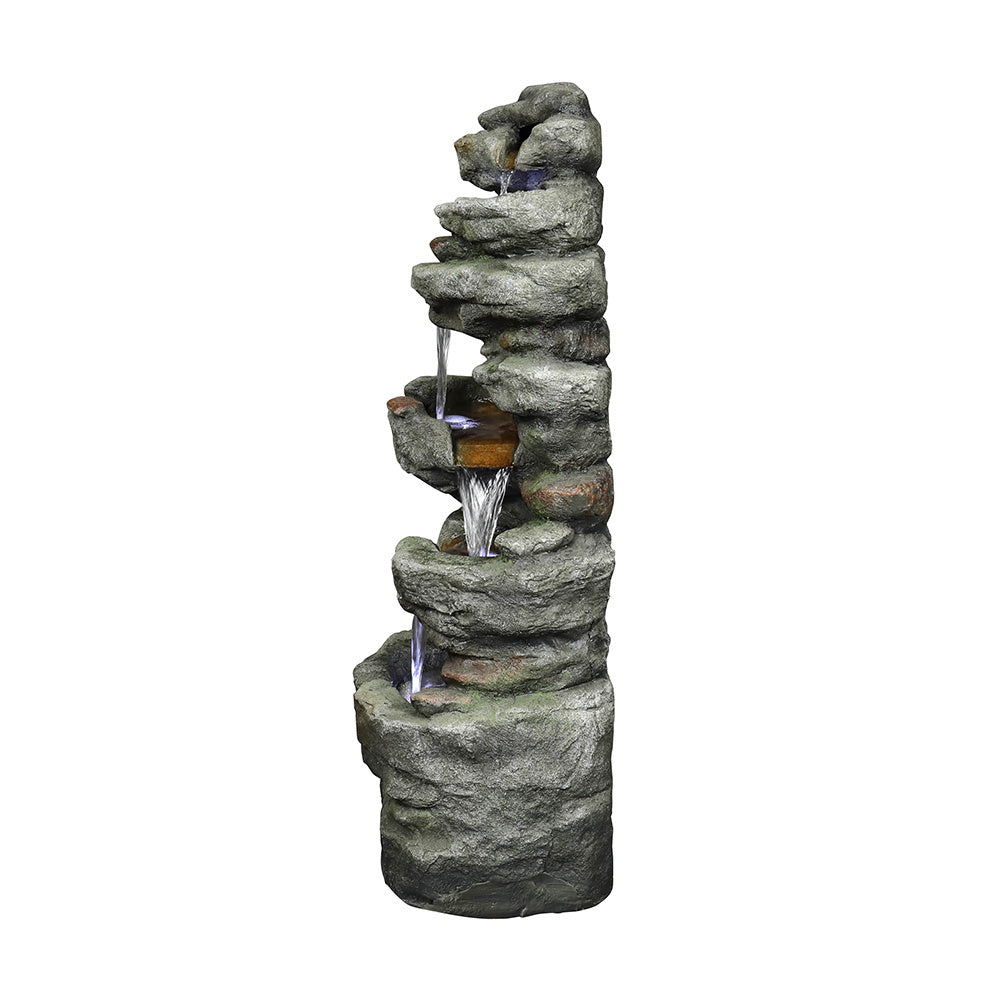 32.6" Rock Water Fountain with LED Lights - Outdoor Decor