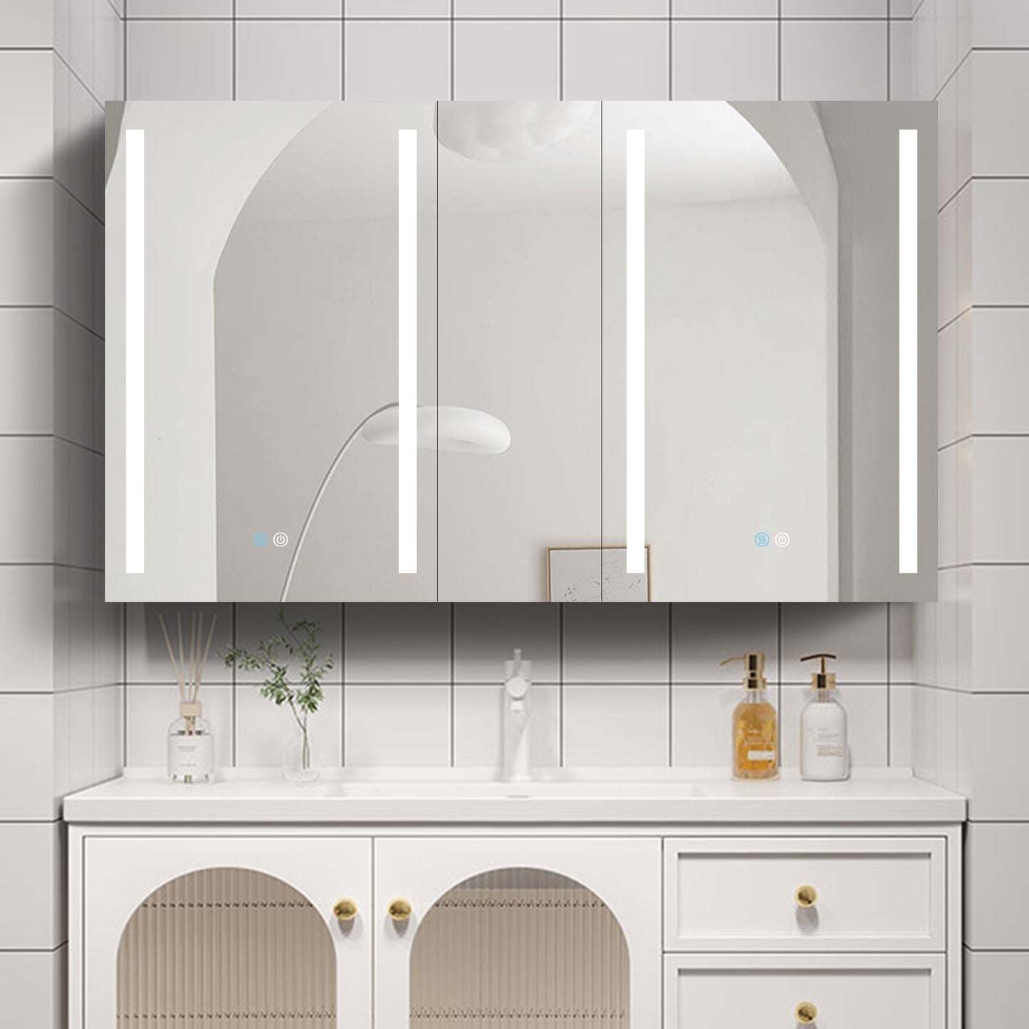 50x30 Inch LED Lighted Bathroom Medicine Cabinet - Double Door, Surface Mount