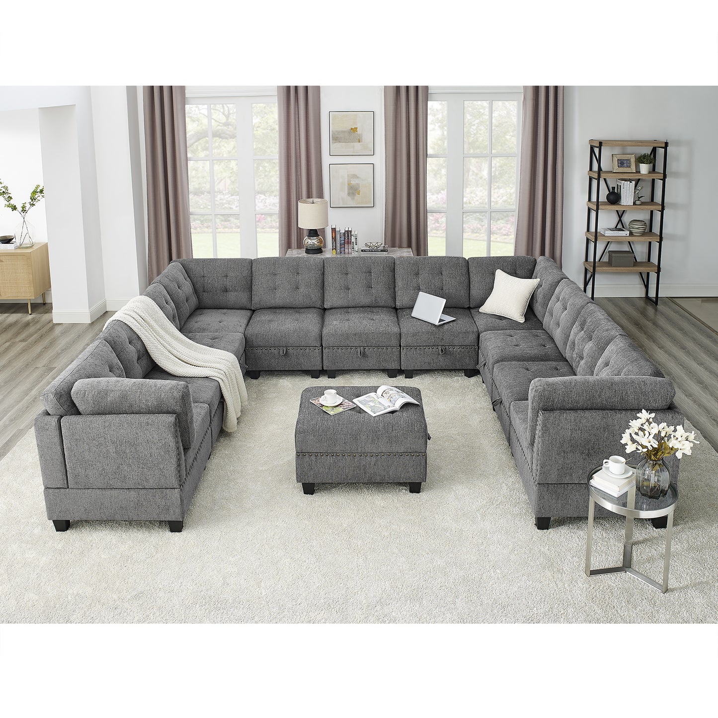 U-Shape Modular Sectional Sofa - DIY Combination, 12-Piece Set in Gray