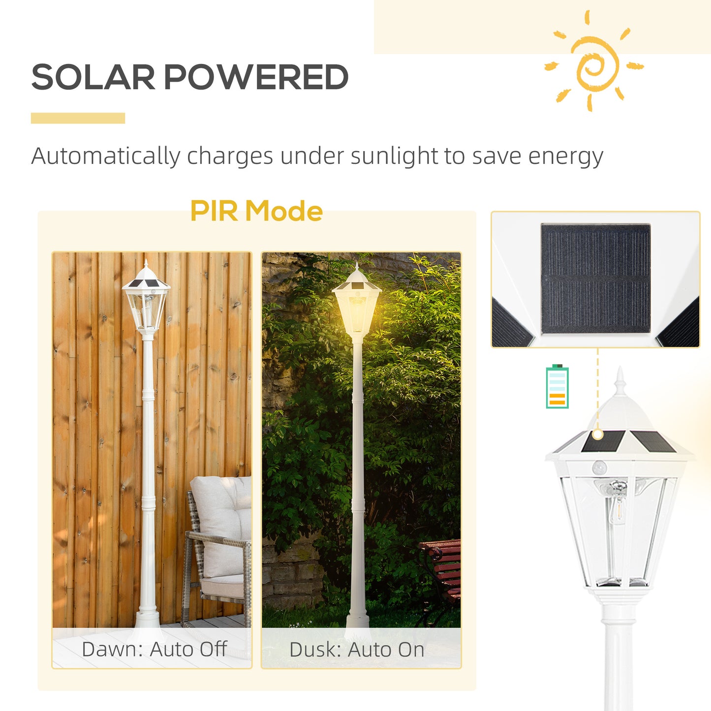 77" Solar Lamp Post Light - Waterproof Outdoor Vintage Street Lamp