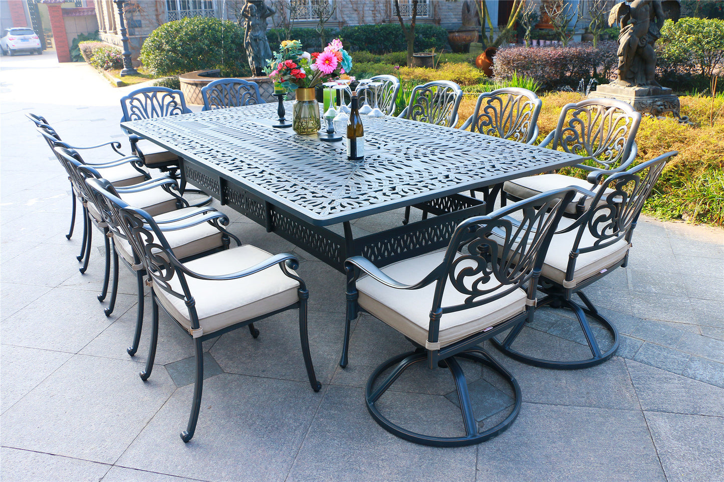 12-Person Aluminum Dining Set with Cushions - Durable Outdoor Elegance