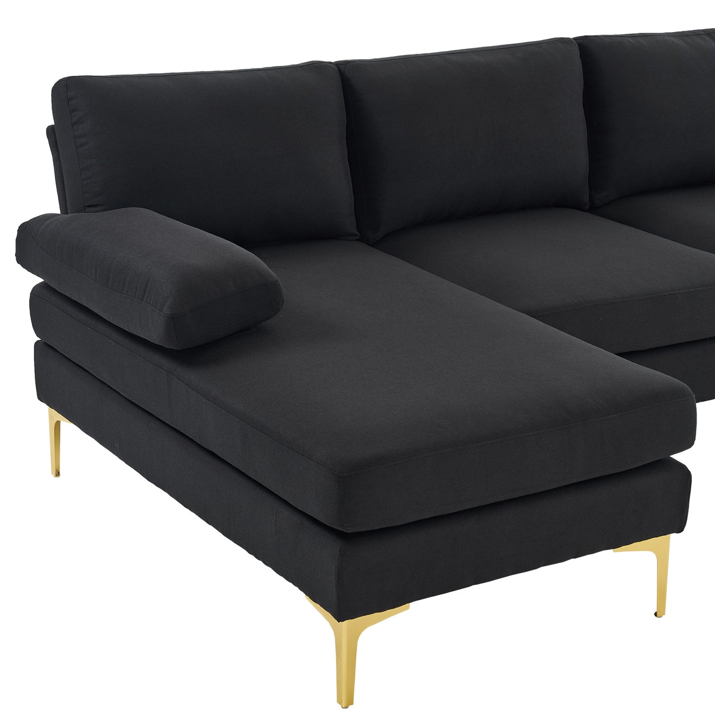 U-Shaped 4-Seat Modular Sofa - Black Linen with Golden Feet