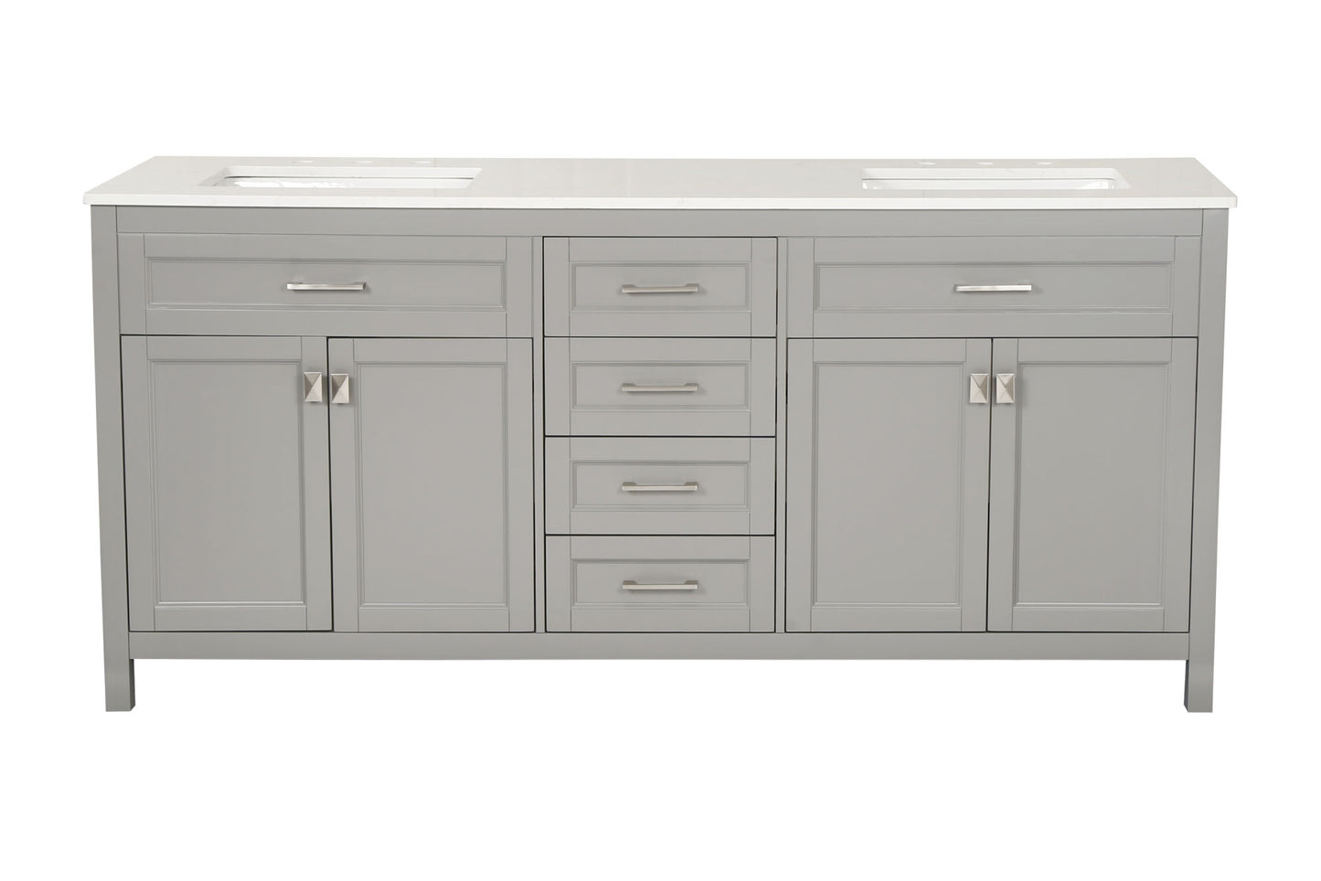 72-Inch Gray Vanity Sink Combo - Marble Countertop & Bathroom Sink Cabinet