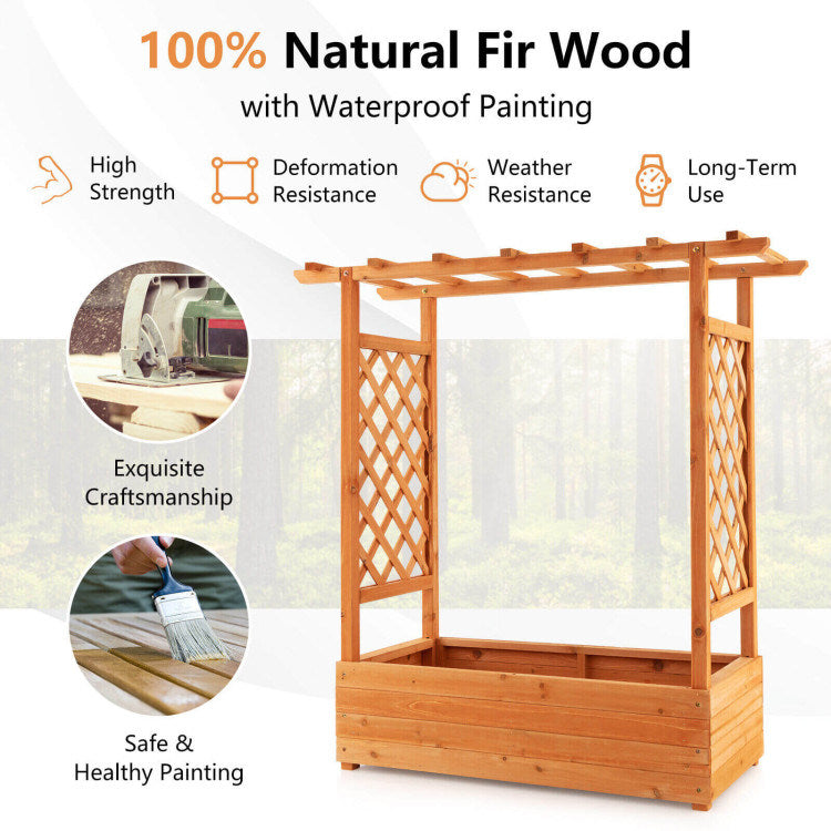 Raised Garden Bed with Trellis - 100% Solid Wood Frame