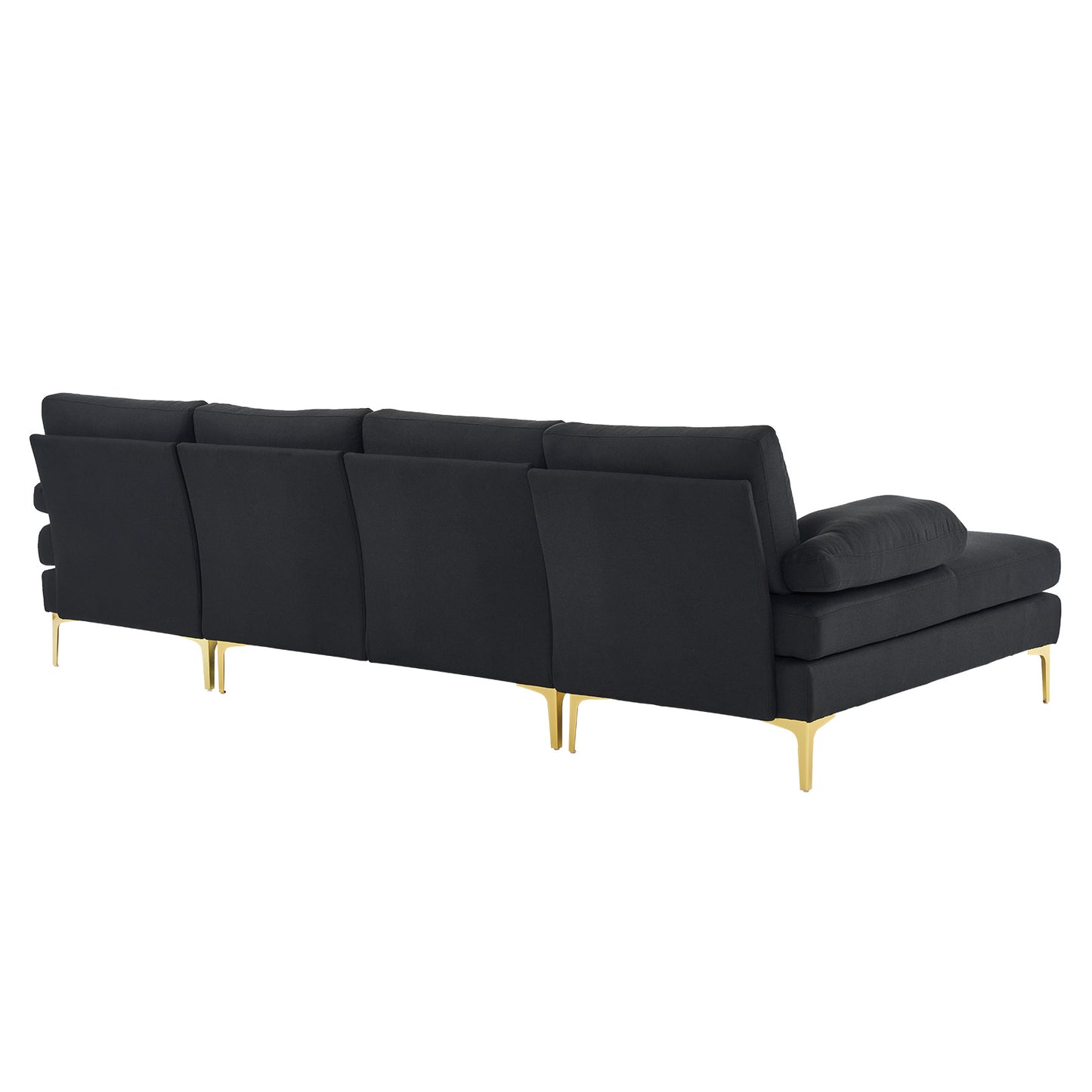 U-Shaped 4-Seat Modular Sofa - Black Linen with Golden Feet