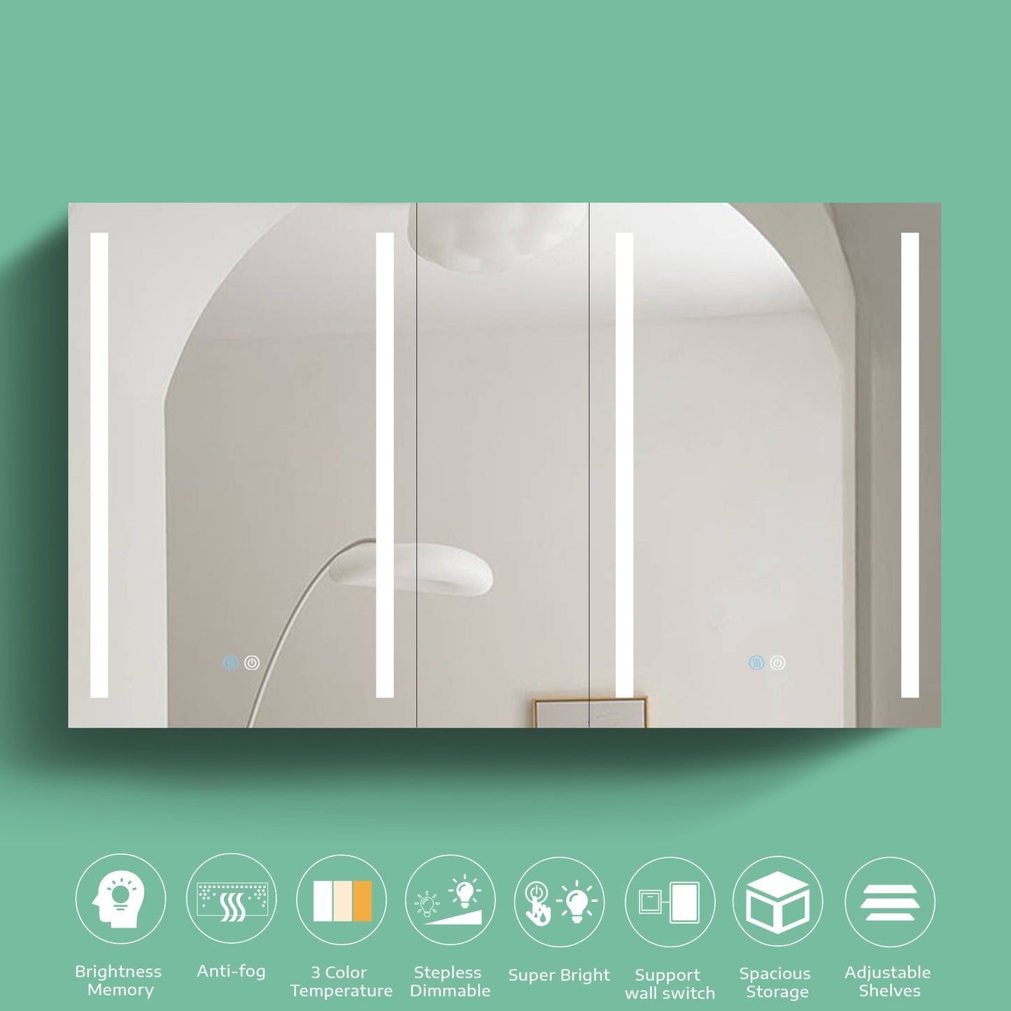 50x30 Inch LED Lighted Bathroom Medicine Cabinet - Double Door, Surface Mount