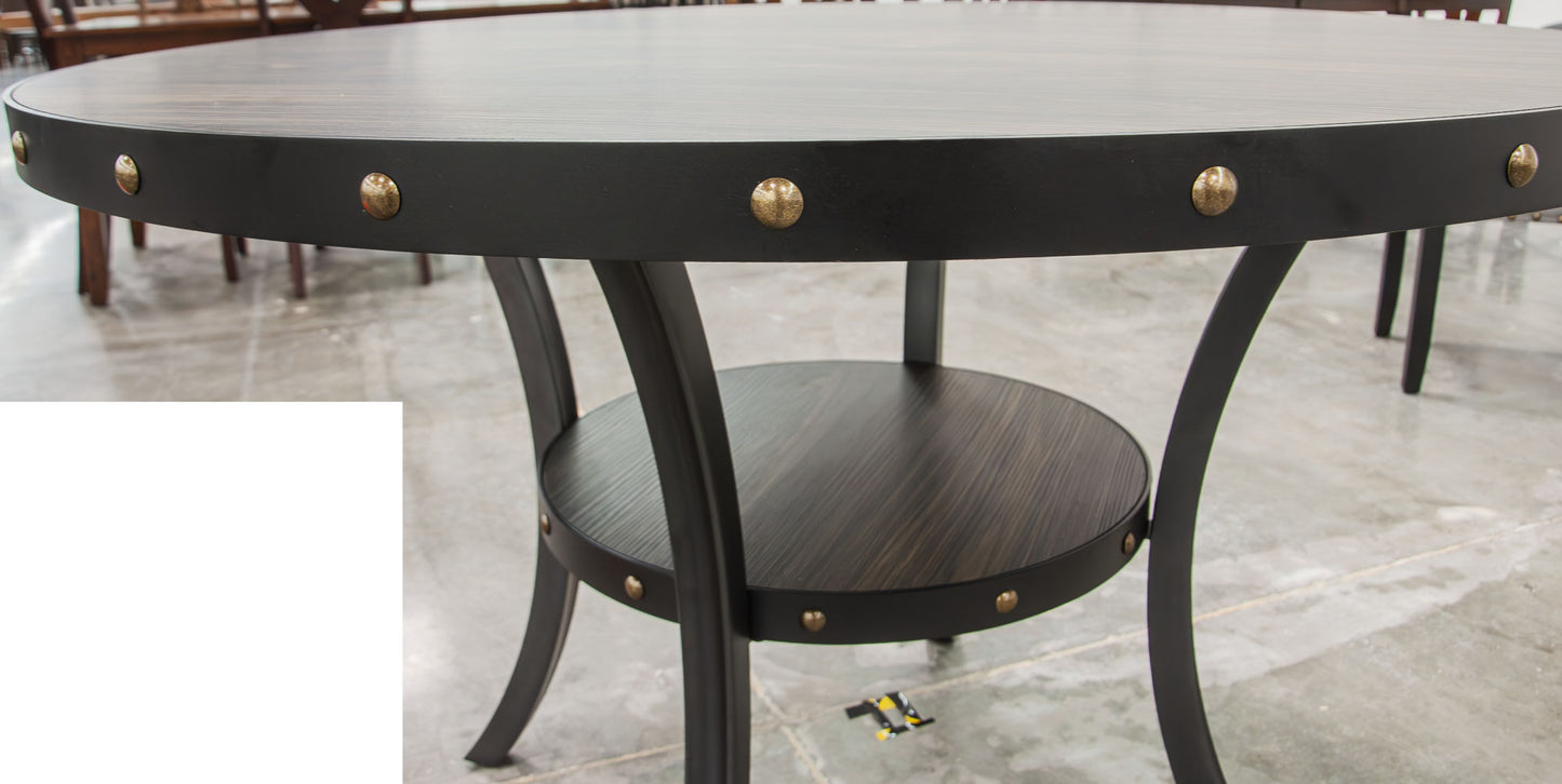Modern Classic 5pc Dining Set - Natural Wood Round Table & Charcoal Tufted Chairs