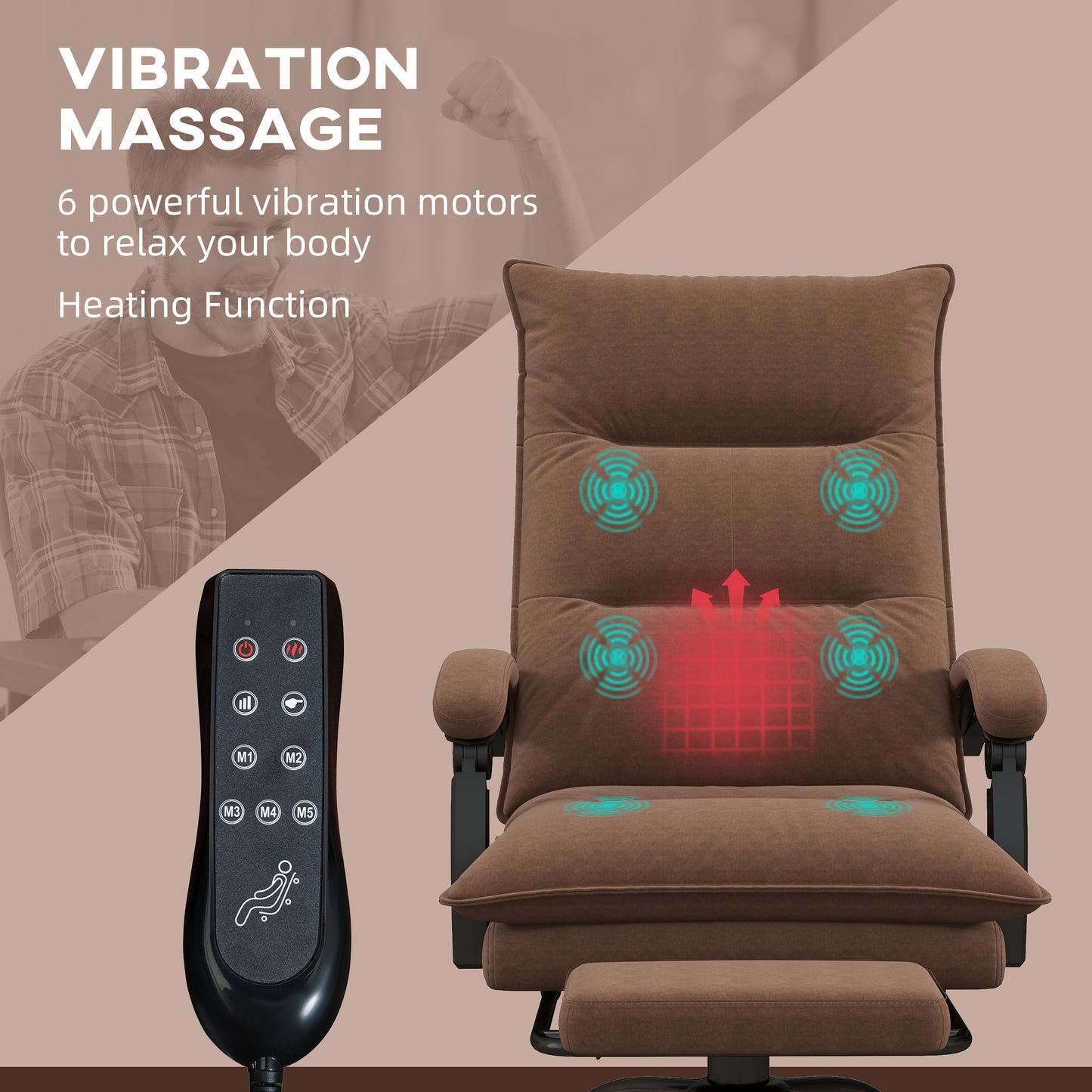 Microfiber Heated Massage Office Chair with Footrest & Armrest