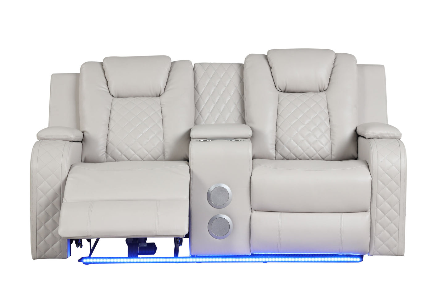 LED & Power Recliner 3 PC Living Room Set - Faux Leather in Ice