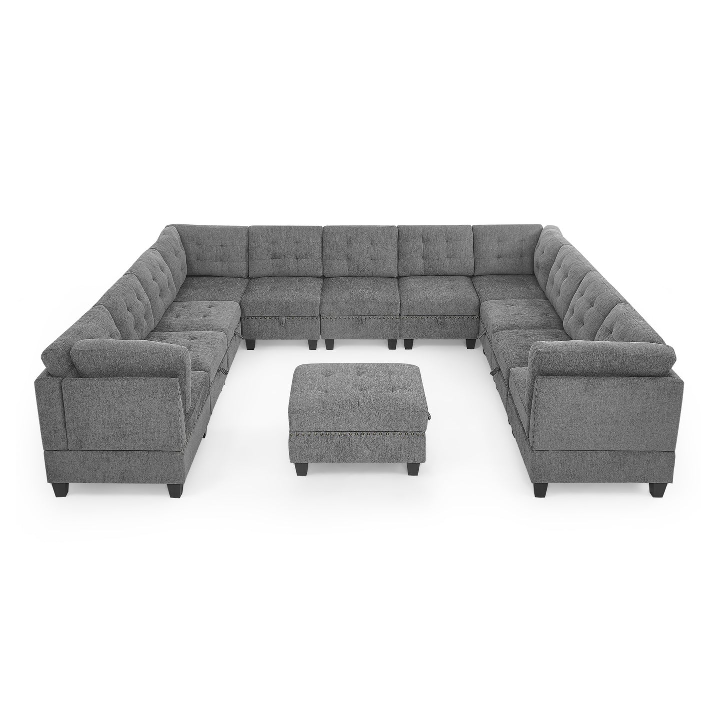 U-Shape Modular Sectional Sofa - DIY Combination, 12-Piece Set in Gray