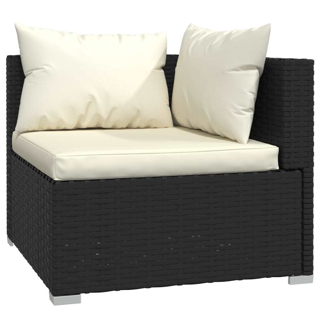 14 Piece Patio Lounge Set with Cushions - Black Poly Rattan