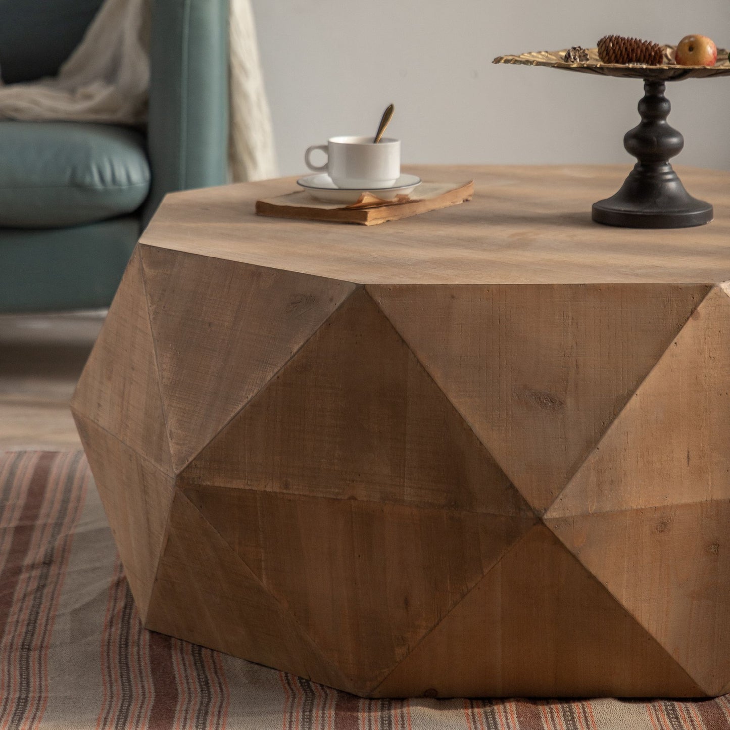 38" American Retro Style Coffee Table with Embossed Pattern Design