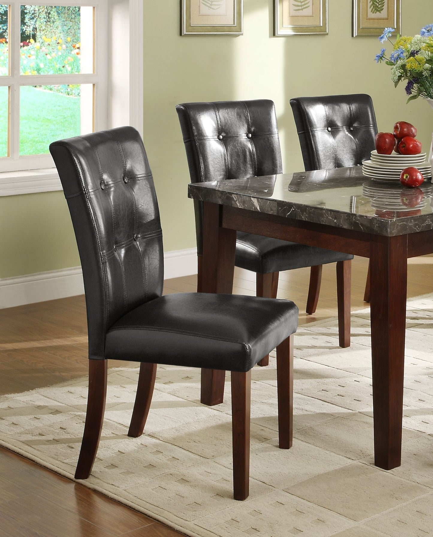 Dark Cherry 7pc Dining Set - Marble Top Table & Faux Leather Chairs