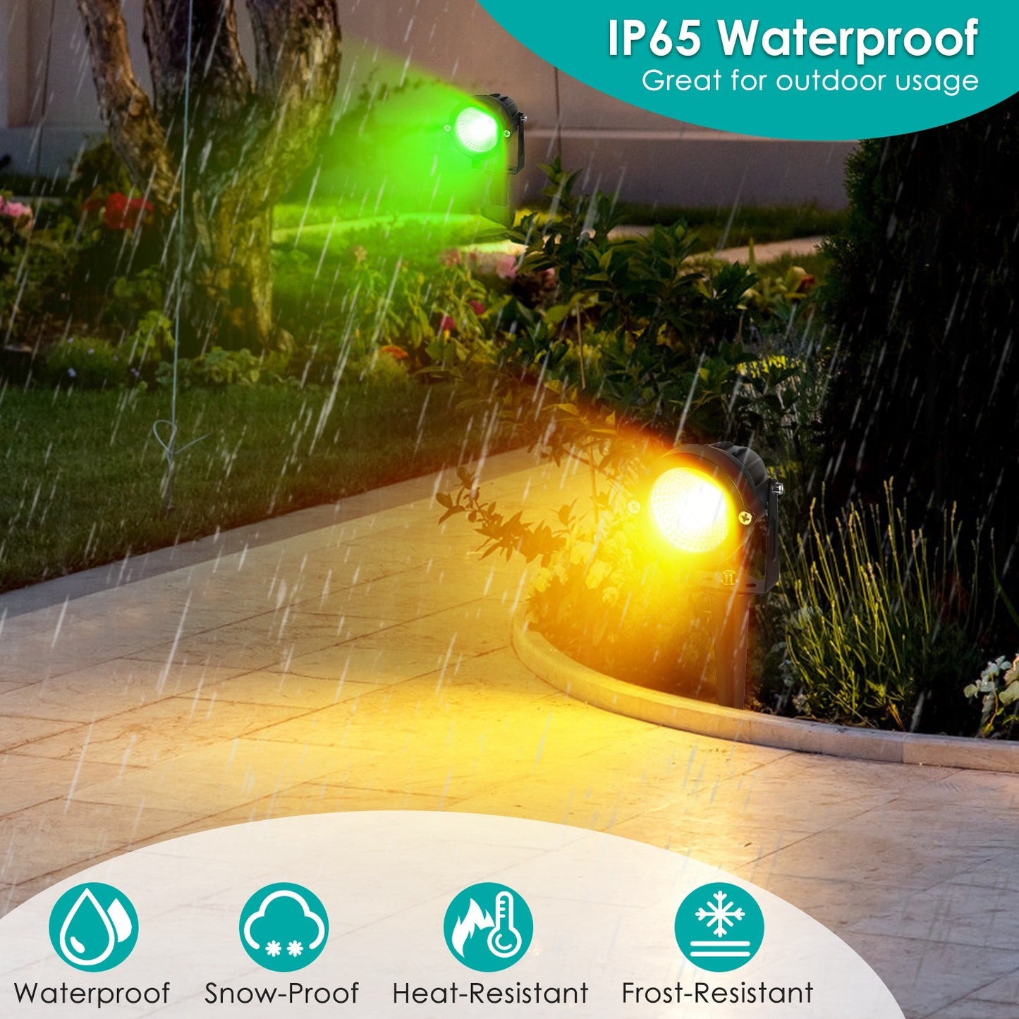 4Pcs Color Changing Landscape Lights - RGBW LED Spotlight, IP65 Waterproof
