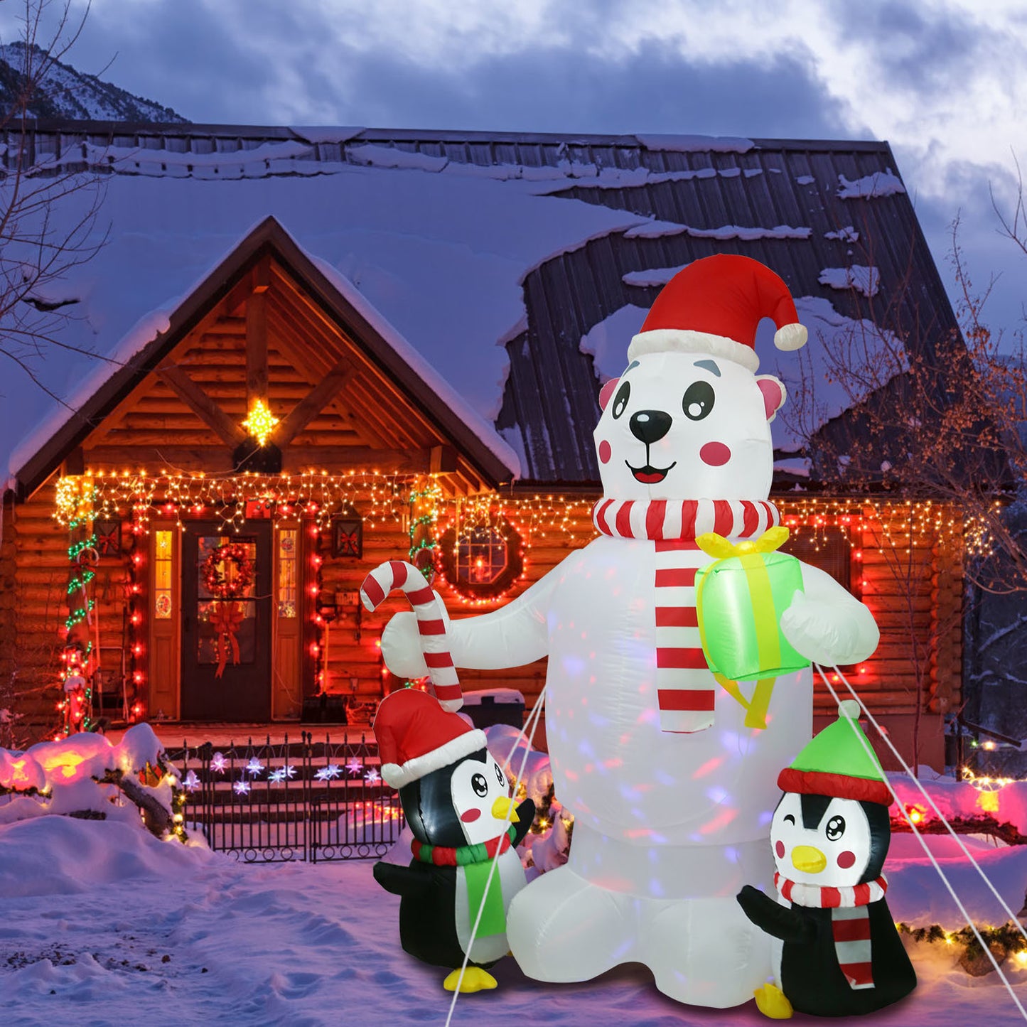 5.9FT Christmas Inflatable Outdoor Decoration - Polar Bear, Gift Box & Penguin with LED Lights