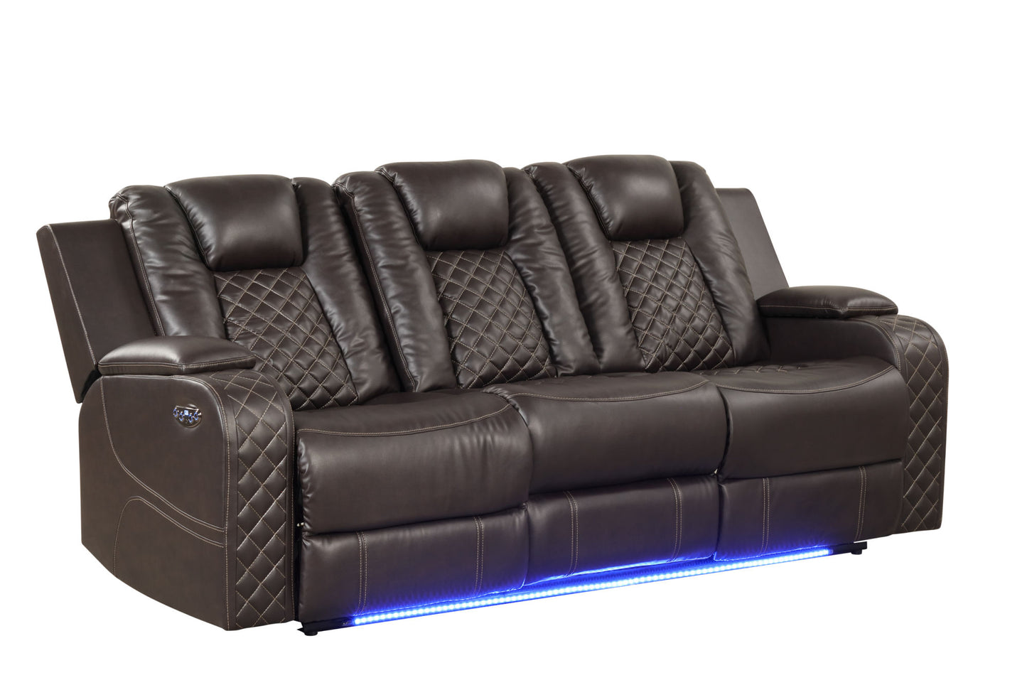 LED & Power Recliner 3 PC Living Room Set - Faux Leather in Brown