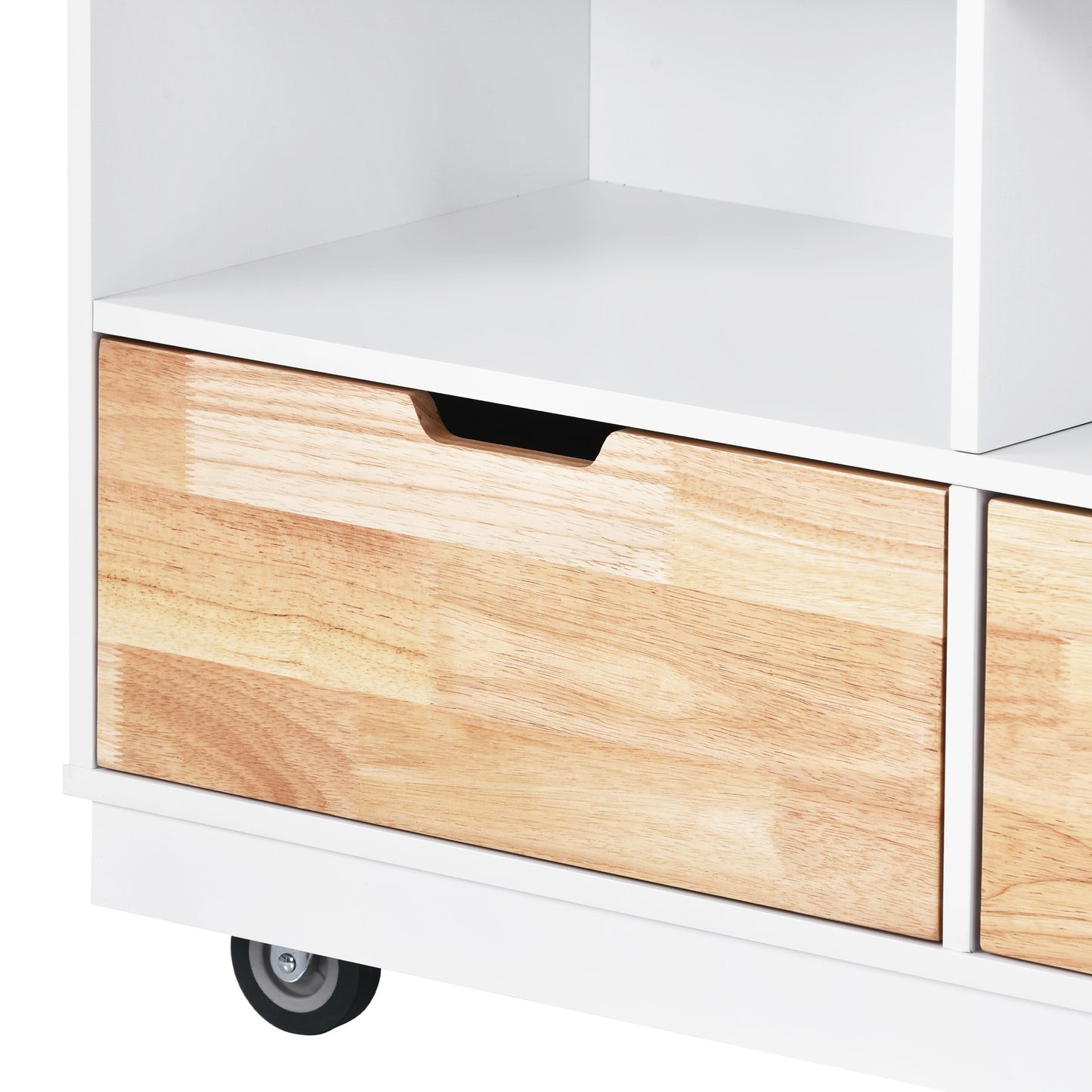 Rolling Kitchen Island with Storage - White, Wood Top, Rubber Wheels