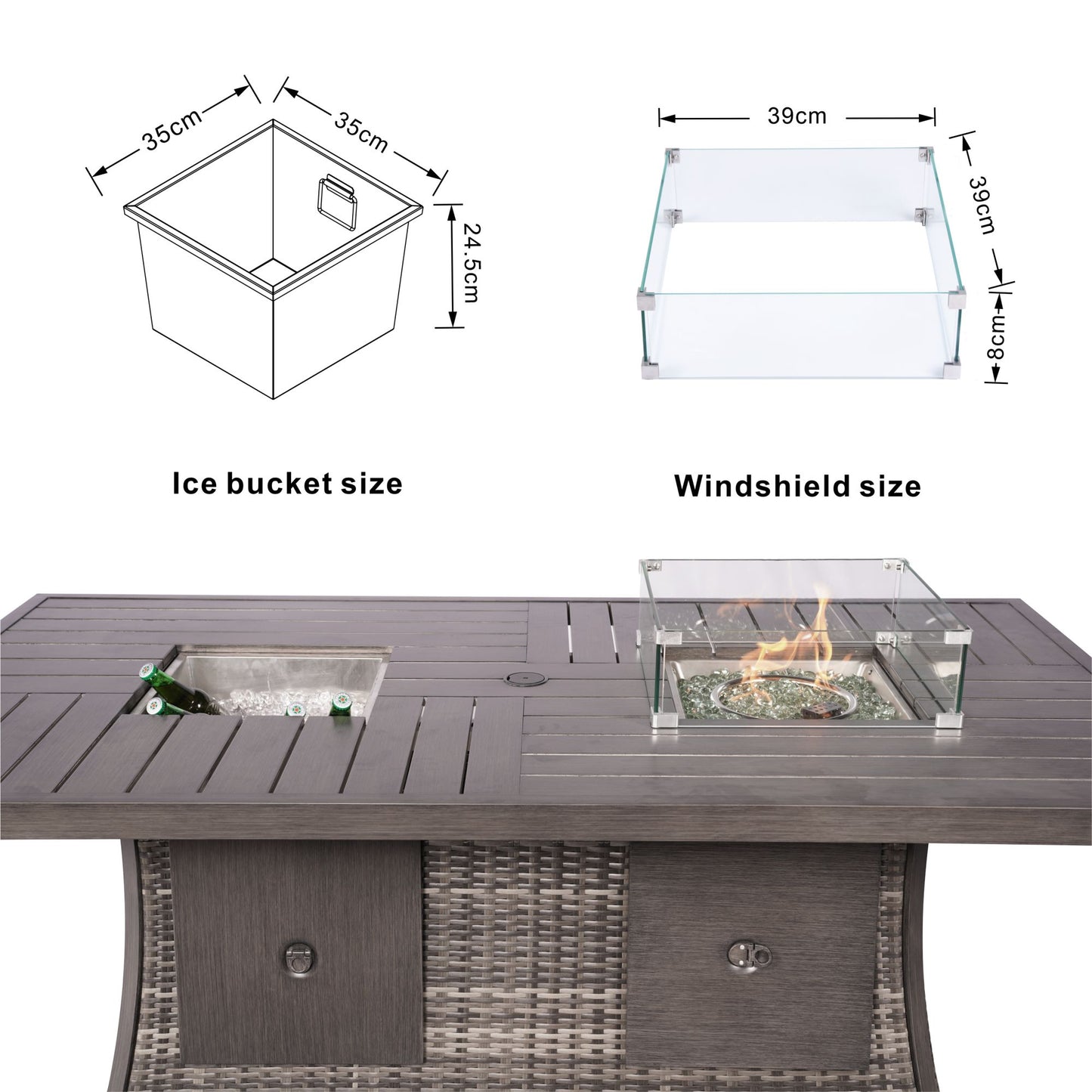 Wicker Outdoor Patio Furniture Set with Rectangular Fire Pit Table
