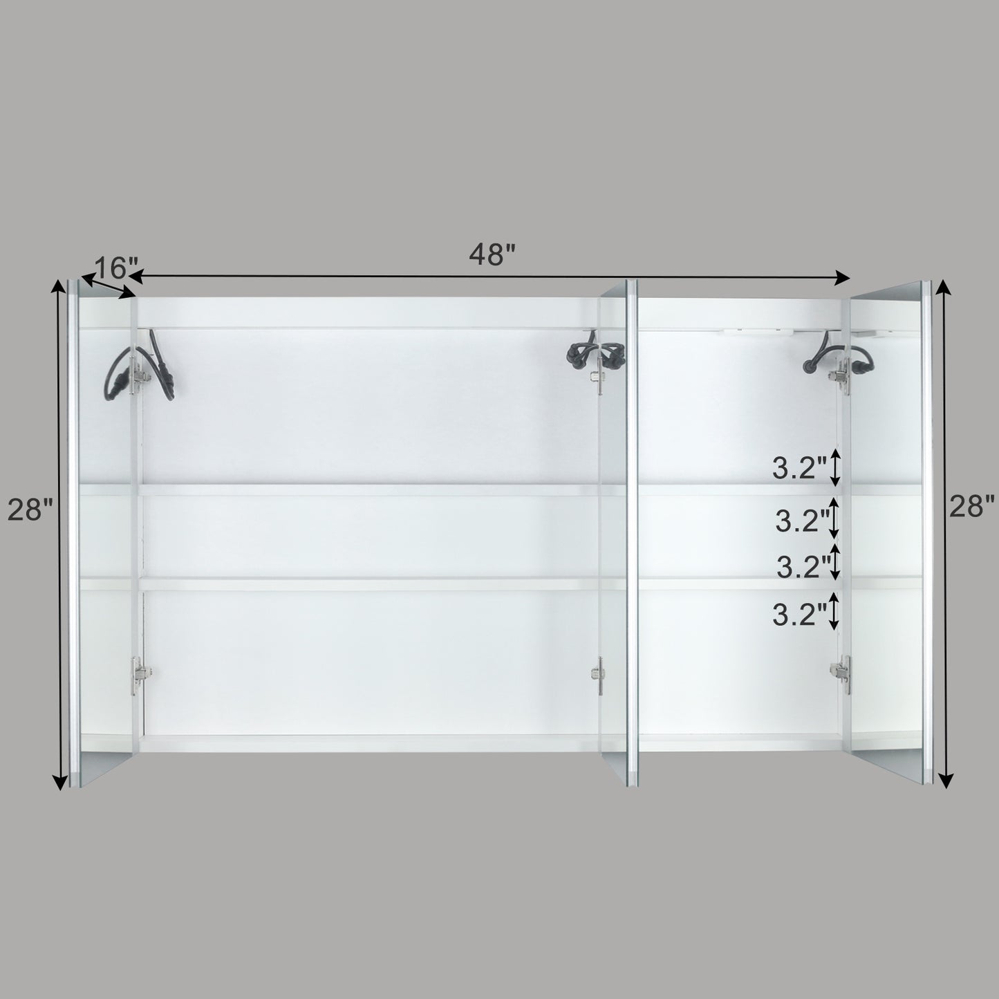 LED Bathroom Wall Cabinet - 3 Door Mirror Cabinet, White