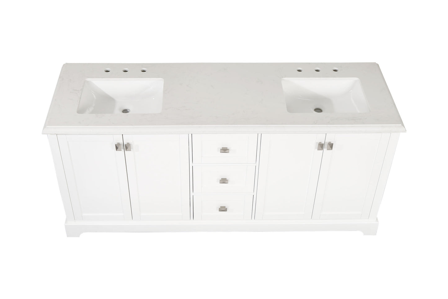 72-Inch White Vanity Sink Combo - Marble Countertop & Fully Assembled Bathroom Cabinet