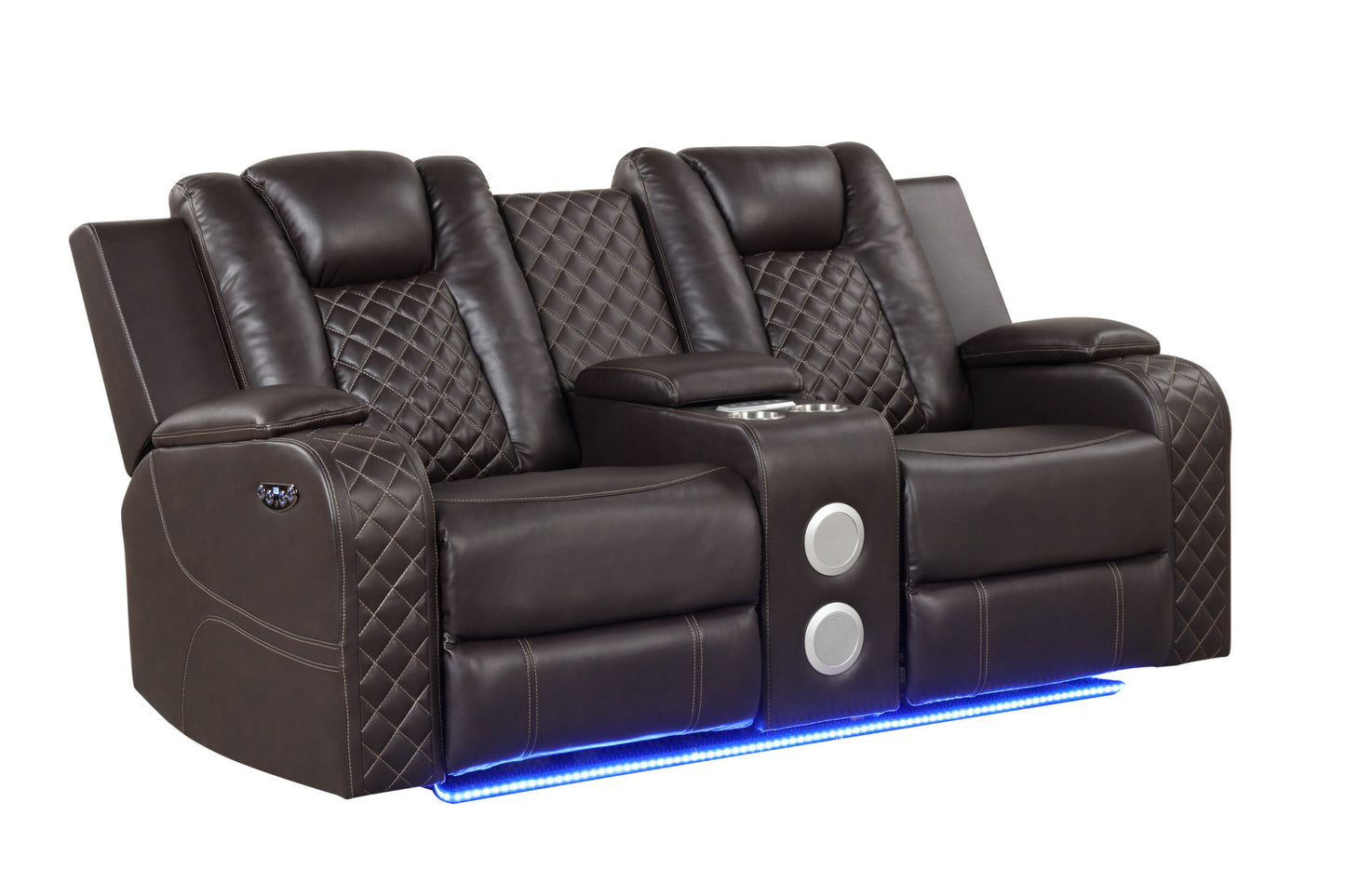 LED & Power Recliner 3 PC Living Room Set - Faux Leather in Brown