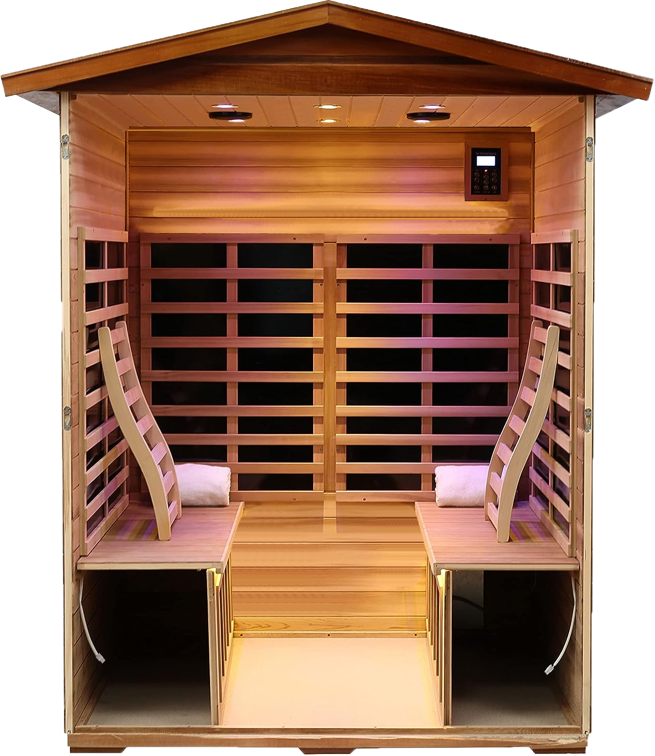 Four-Person Khaya Far-Infrared Outdoor Sauna Room - 6 Heating Panels, Bluetooth Audio