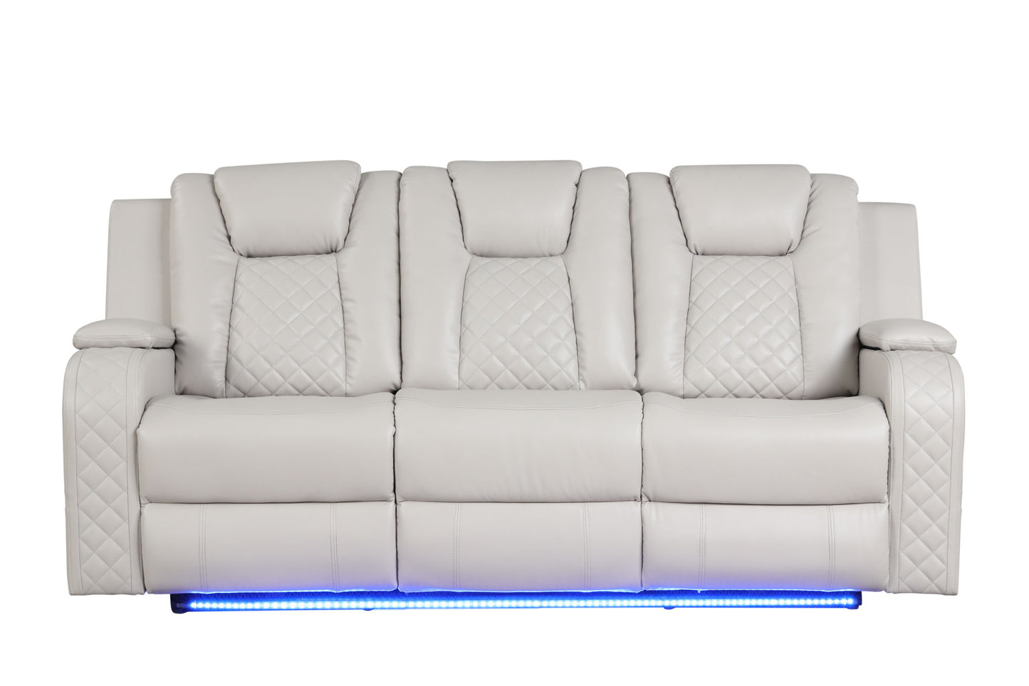 LED & Power Recliner 3 PC Living Room Set - Faux Leather in Ice