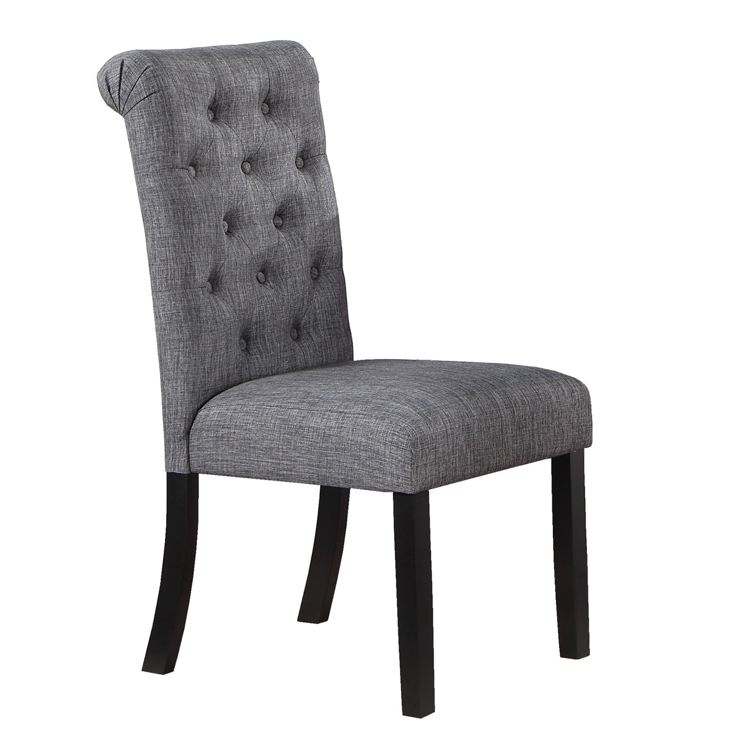 Modern Classic 5pc Dining Set - Natural Wood Round Table & Charcoal Tufted Chairs