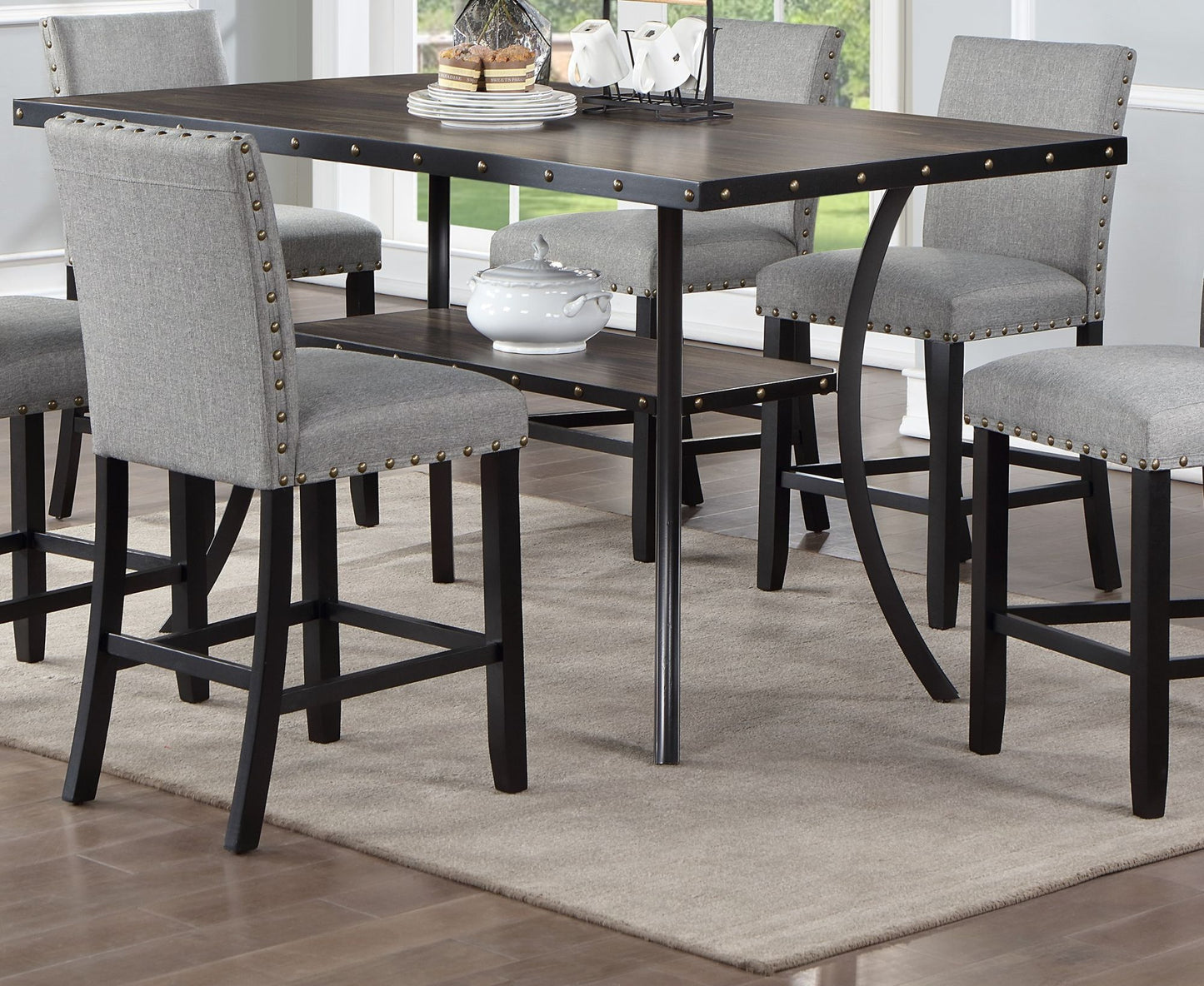 Modern Classic 7pc Counter Height Dining Set - Natural Wood & Gray Fabric