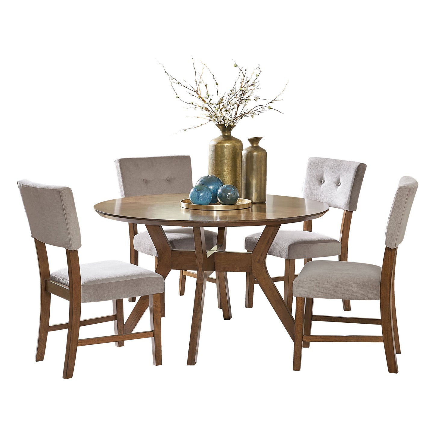 Mid-Century Modern 5pc Round Dining Set - Light Oak Finish