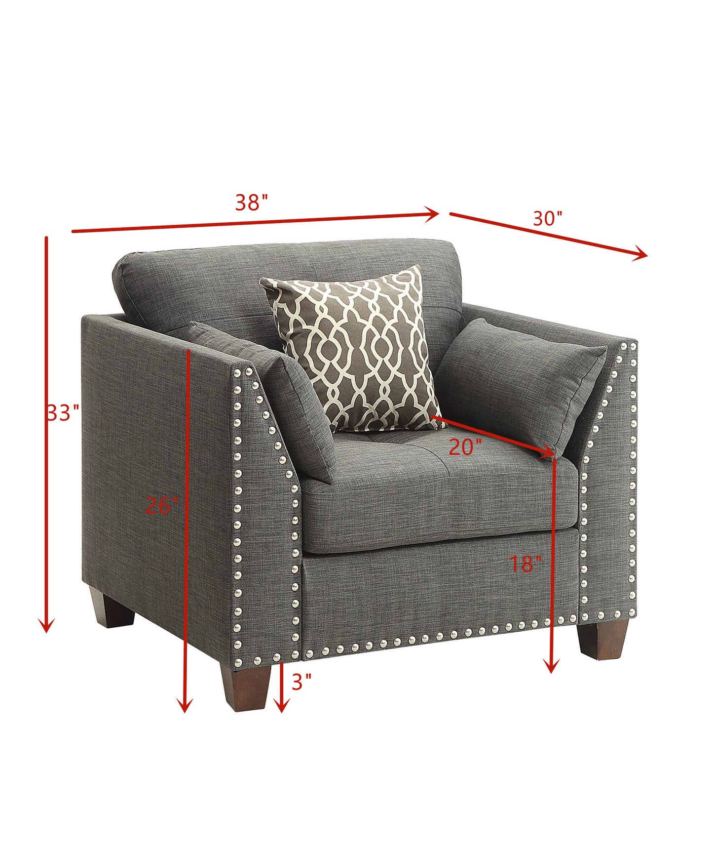 Accent Chair with 3 Pillows in a Light Charcoal Linen