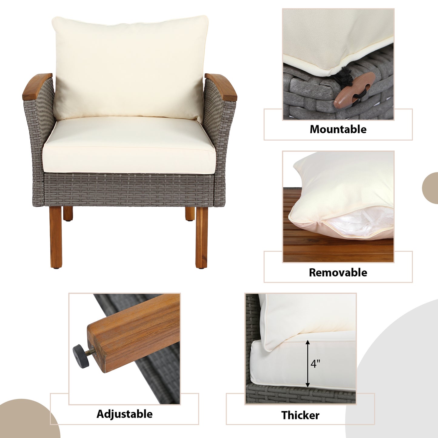 9-Piece Patio Rattan Furniture Set - Acacia Wood Legs & Tabletop