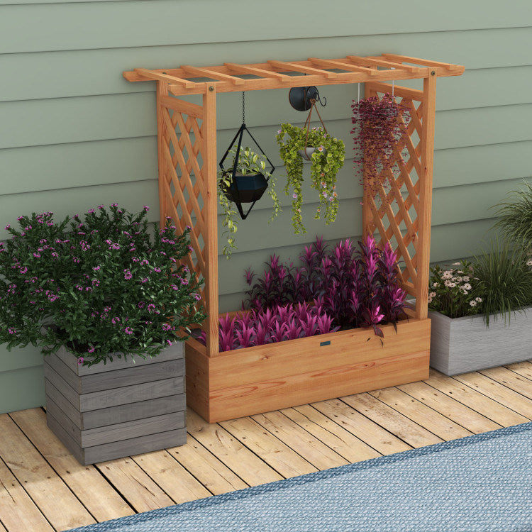 Raised Garden Bed with Trellis - 100% Solid Wood Frame