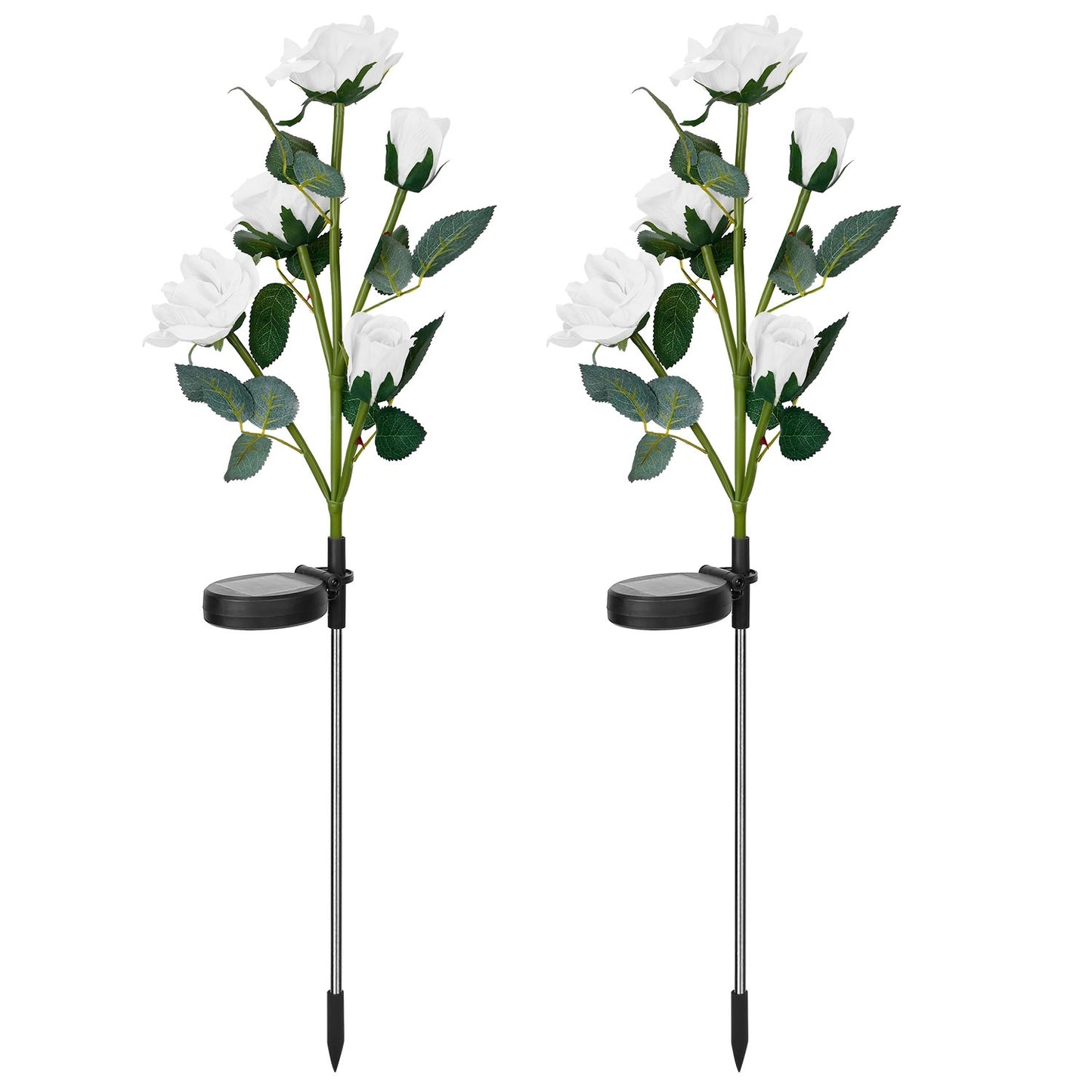 2Pcs Solar Powered Rose Flower LED Pathway Lights - Water Resistant