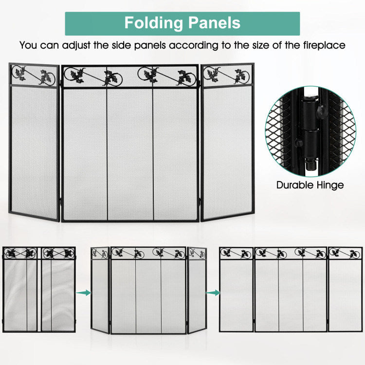 3-Panel Fireplace Screen Decor Cover with Exquisite Pattern