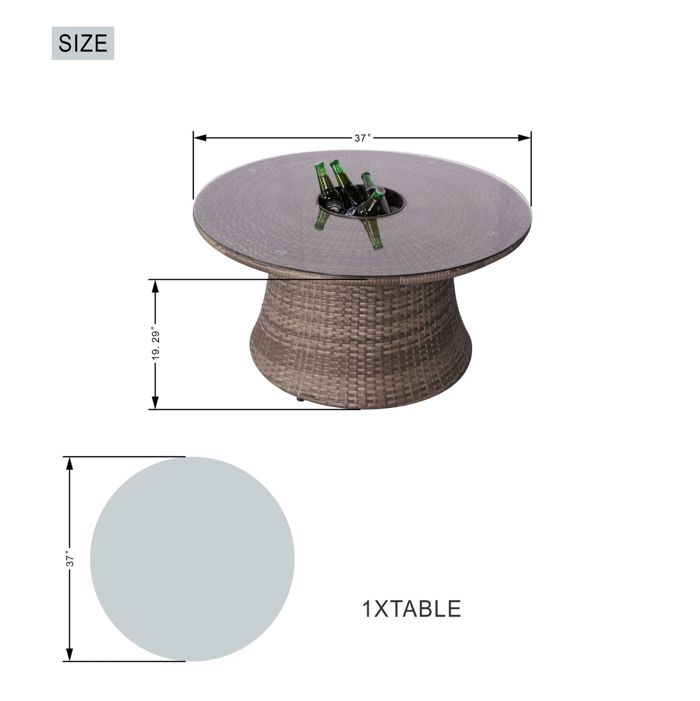 6-Piece Outdoor Furniture Half-Moon Wicker Sofa Set with Cushion and Coffee Table