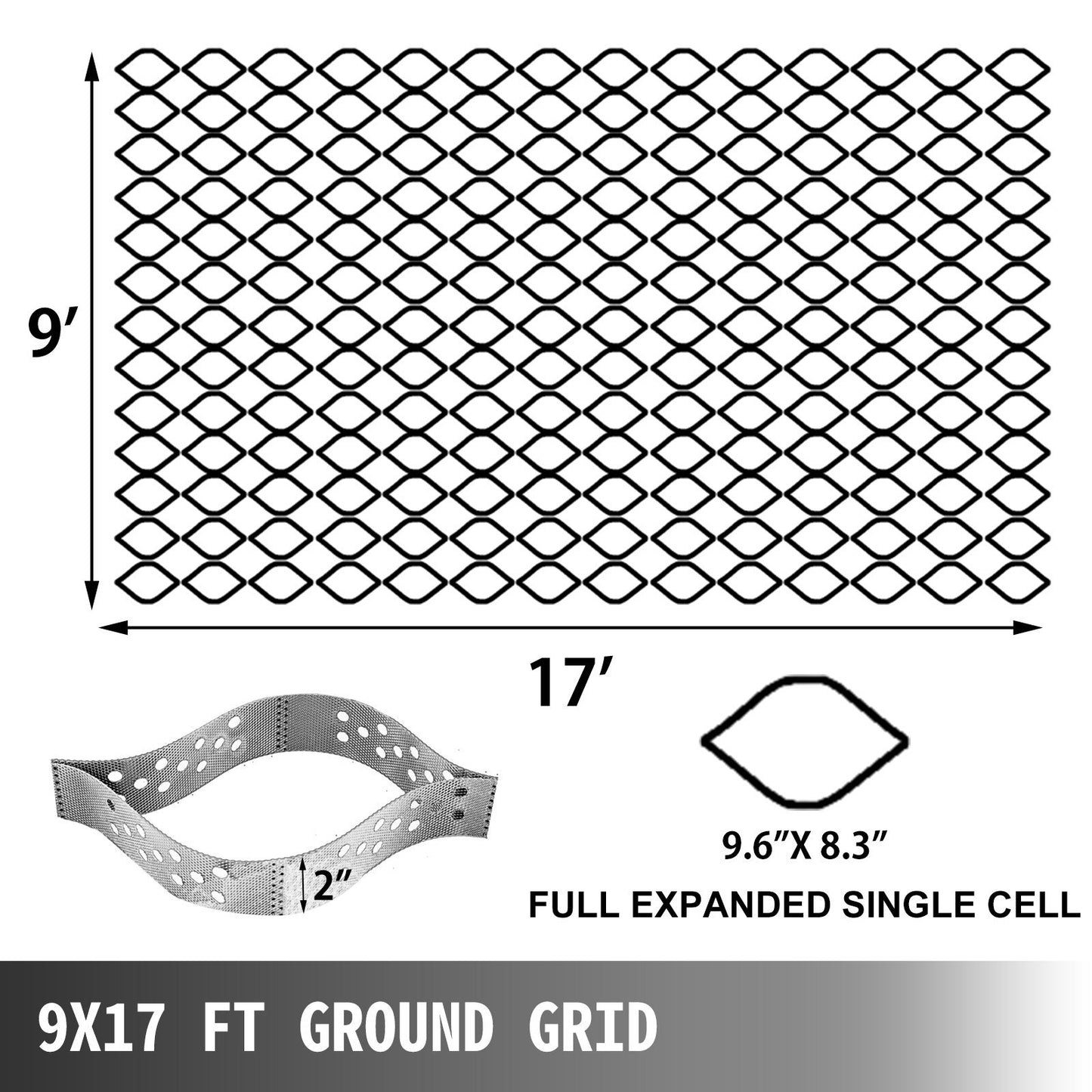 Geo Grid Ground Grid - 9x17 ft, 2 Inch Thick HDPE Gravel Stabilization