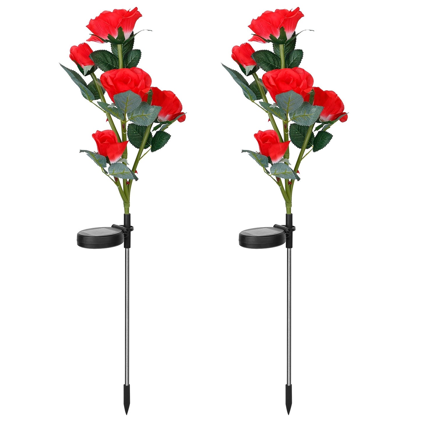 2Pcs Solar Powered Rose Flower LED Pathway Lights - Water Resistant