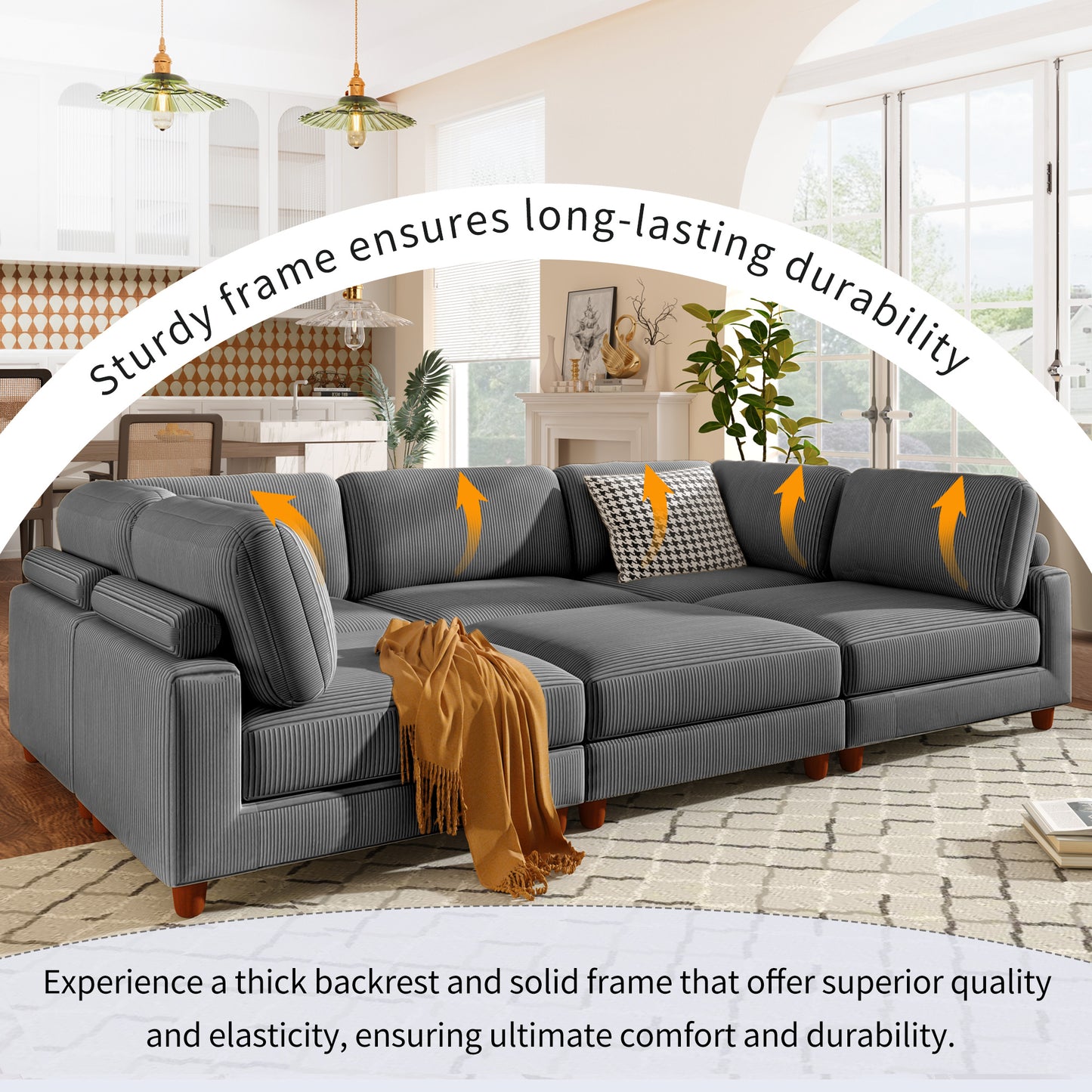 U-Style Modular Sectional Sofa with Ottoman - 163" L-Shaped Corner (6-Seater)