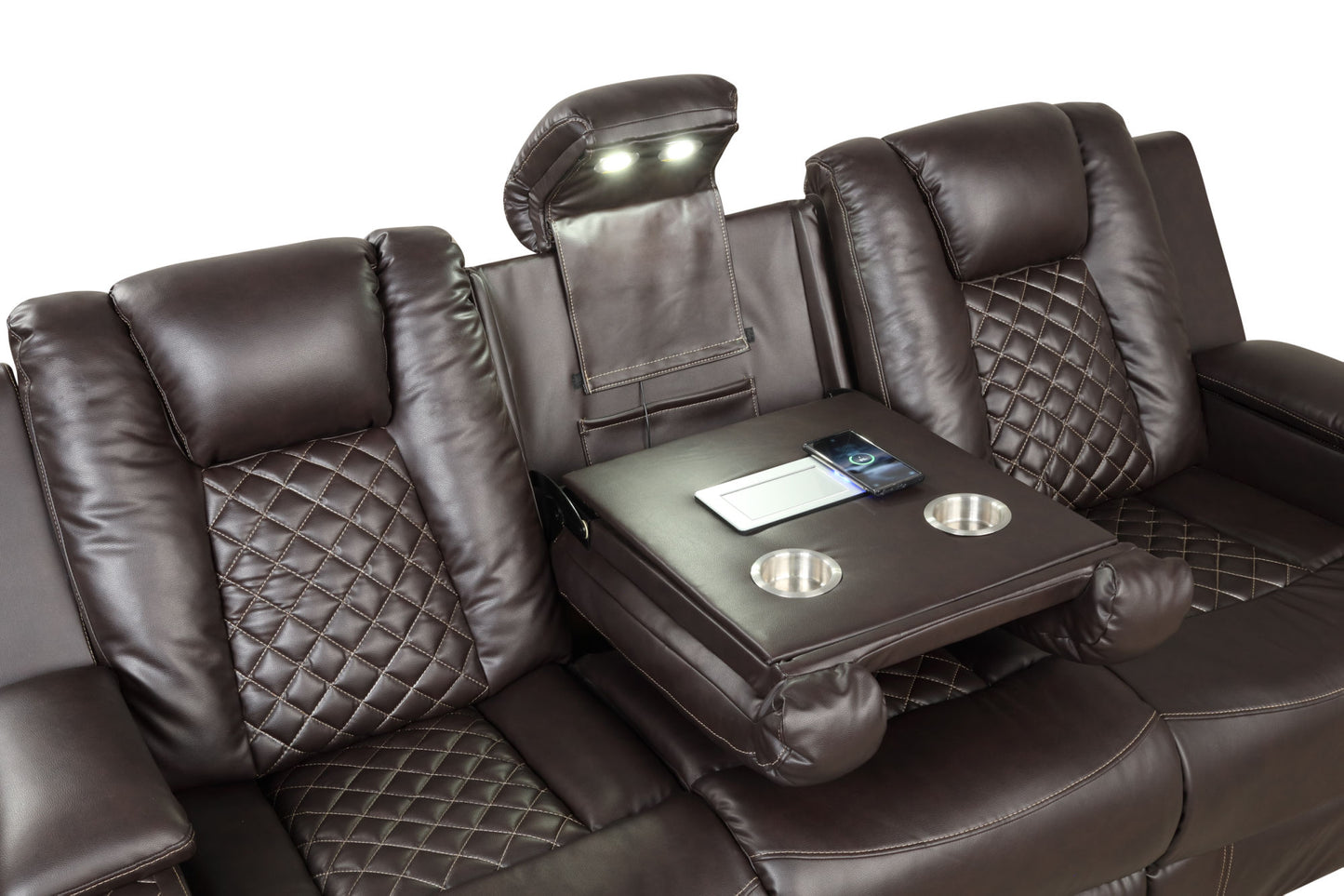 LED & Power Recliner 3 PC Living Room Set - Faux Leather in Brown
